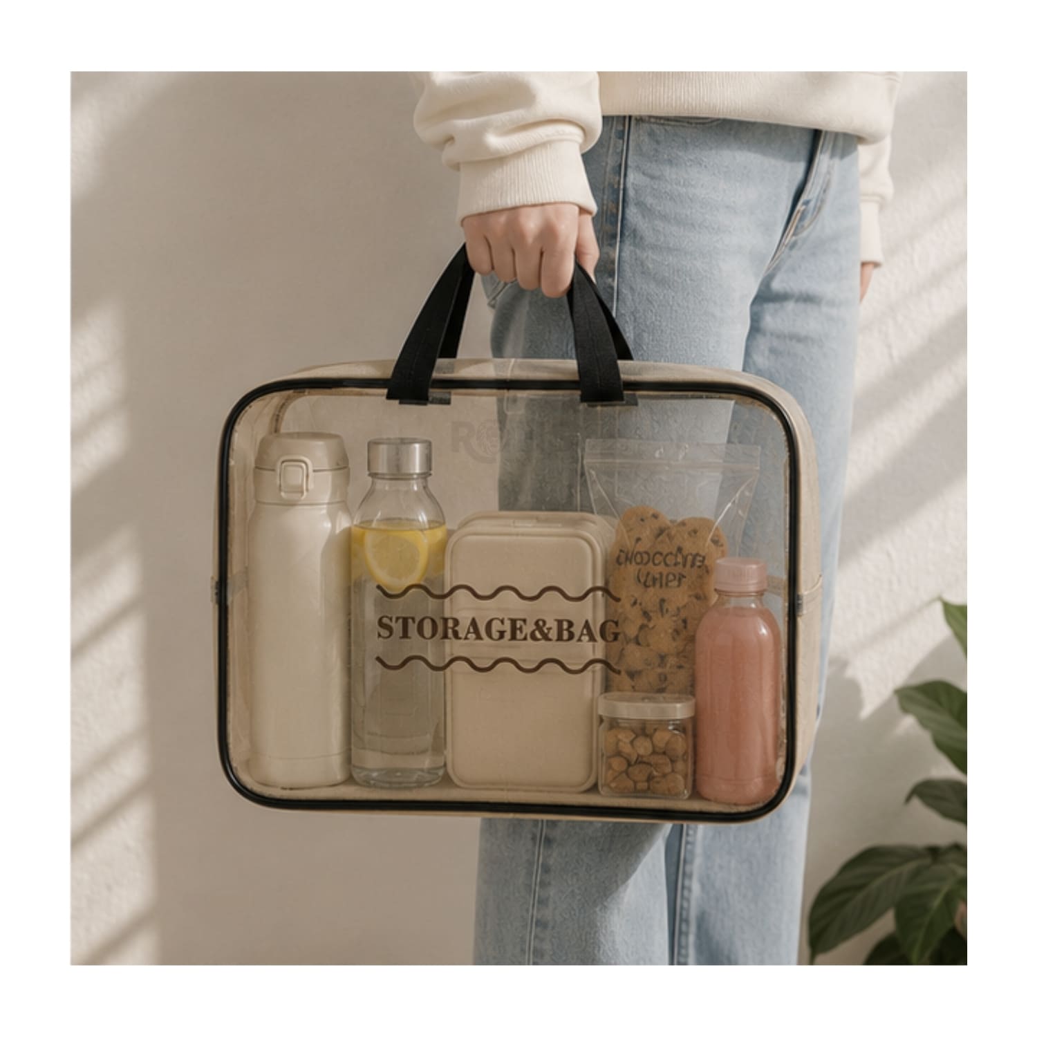 KIT ORGANIZADOR 3 PIEZAS BEIGE TRANSPARENTE Y ESPEJO DE MANO ROSE GOLD - 6