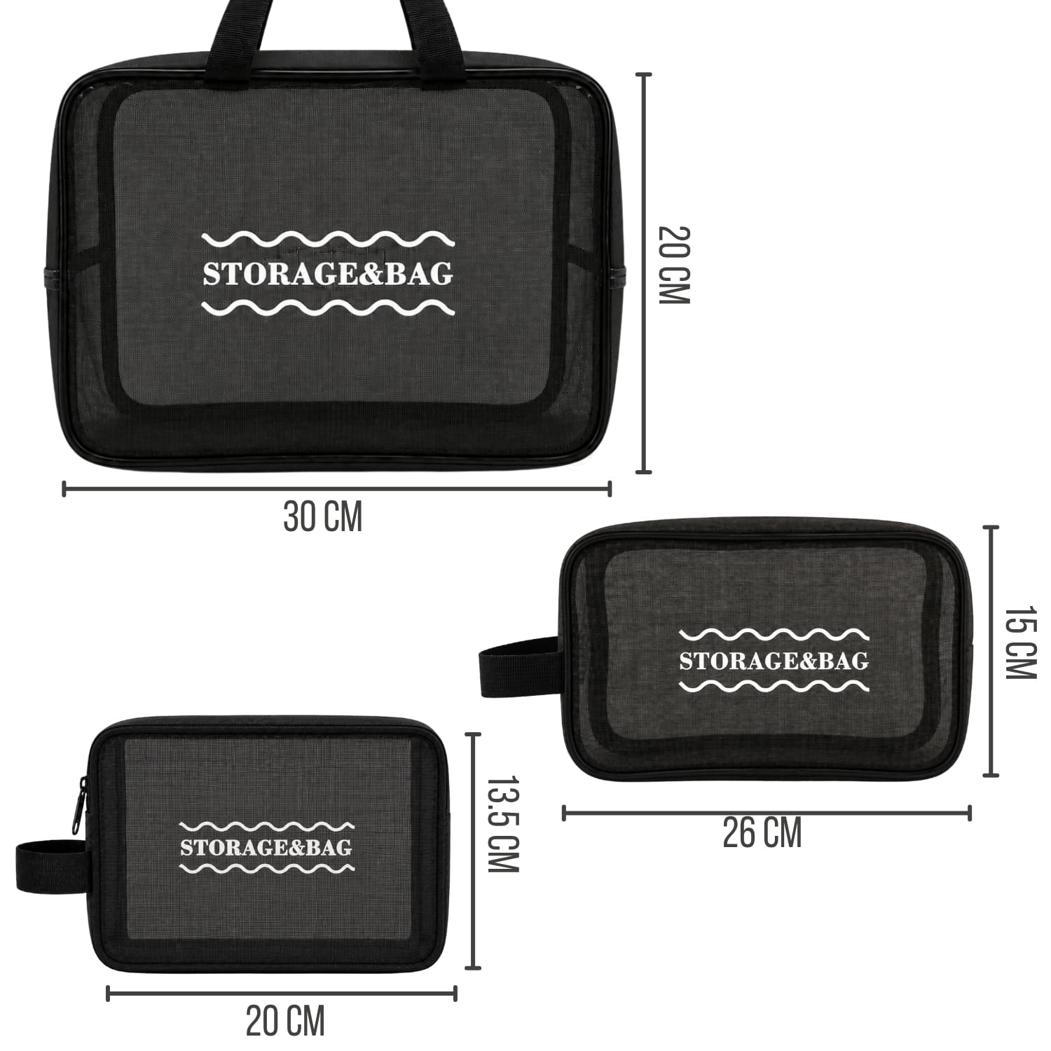 ORGANIZADOR 3 PIEZAS NEGRO TRANSPARENTE DE TELA OXFORD CON ASA - 2
