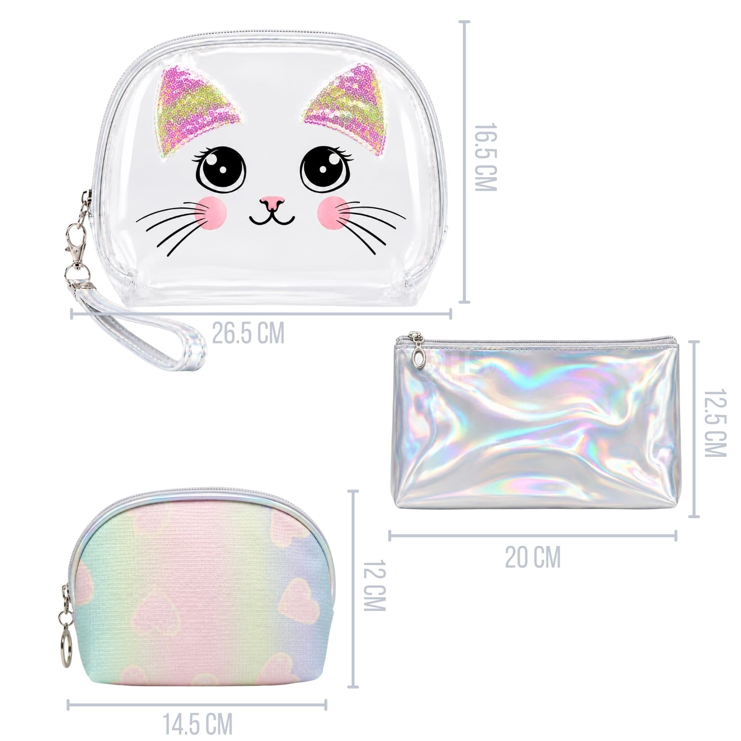 SET ORGANIZADOR 3 PCS PLATEADO HOLOGRÁFICO Y TRANSPARENTE - 2