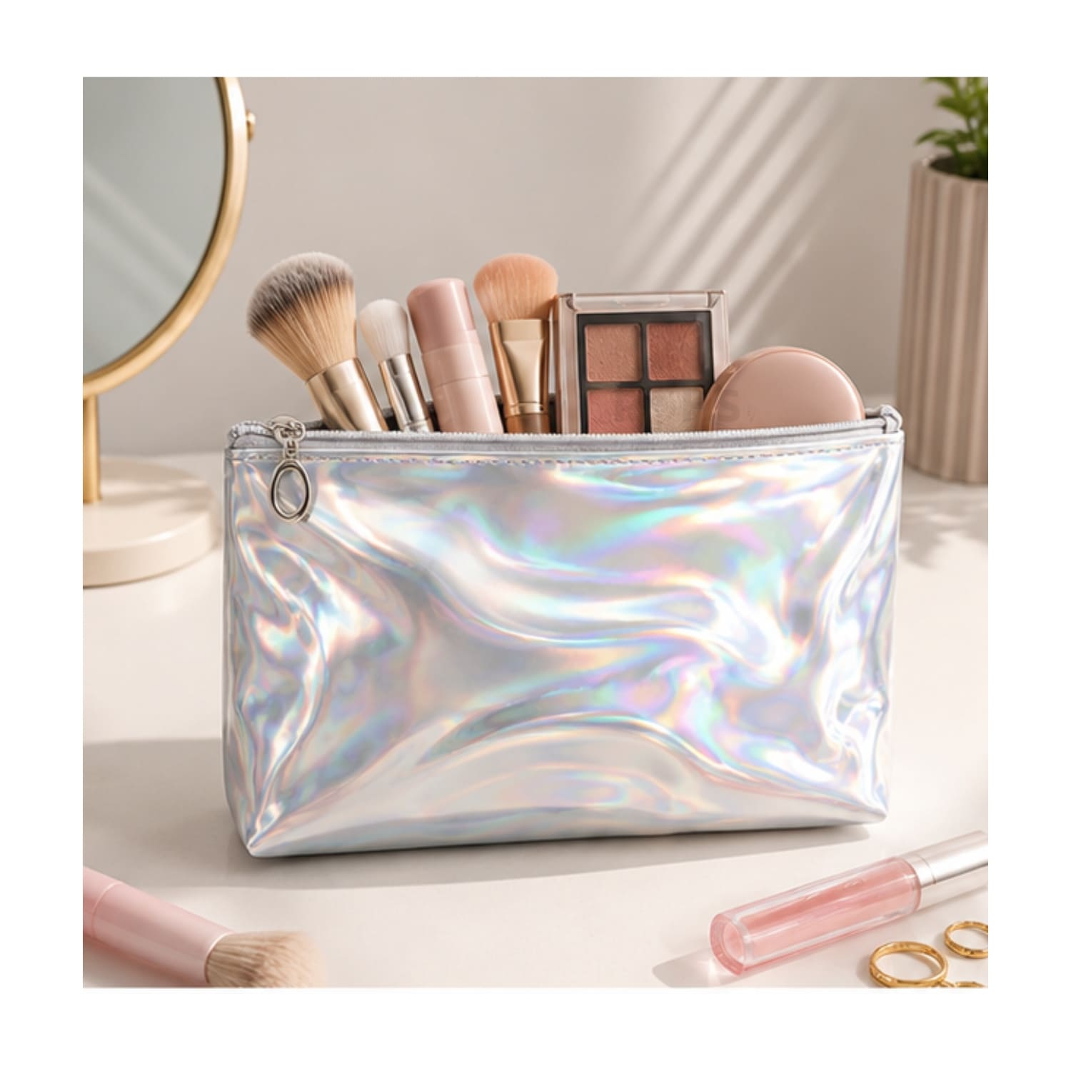 SET ORGANIZADOR 3 PCS PLATEADO HOLOGRÁFICO Y TRANSPARENTE - 4