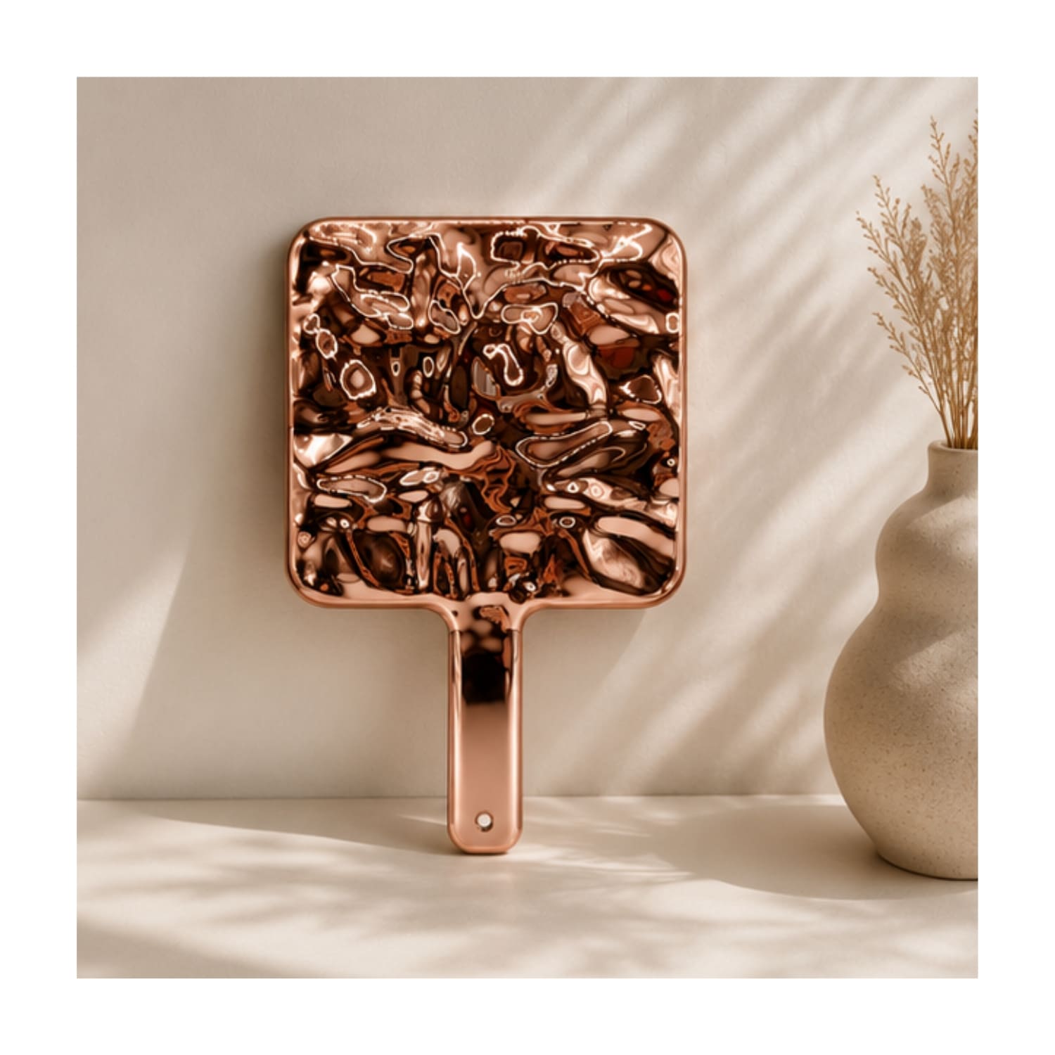 ESPEJO DE MANO ROSE GOLD CON MANGO DISEÑO CUADRADO - 6