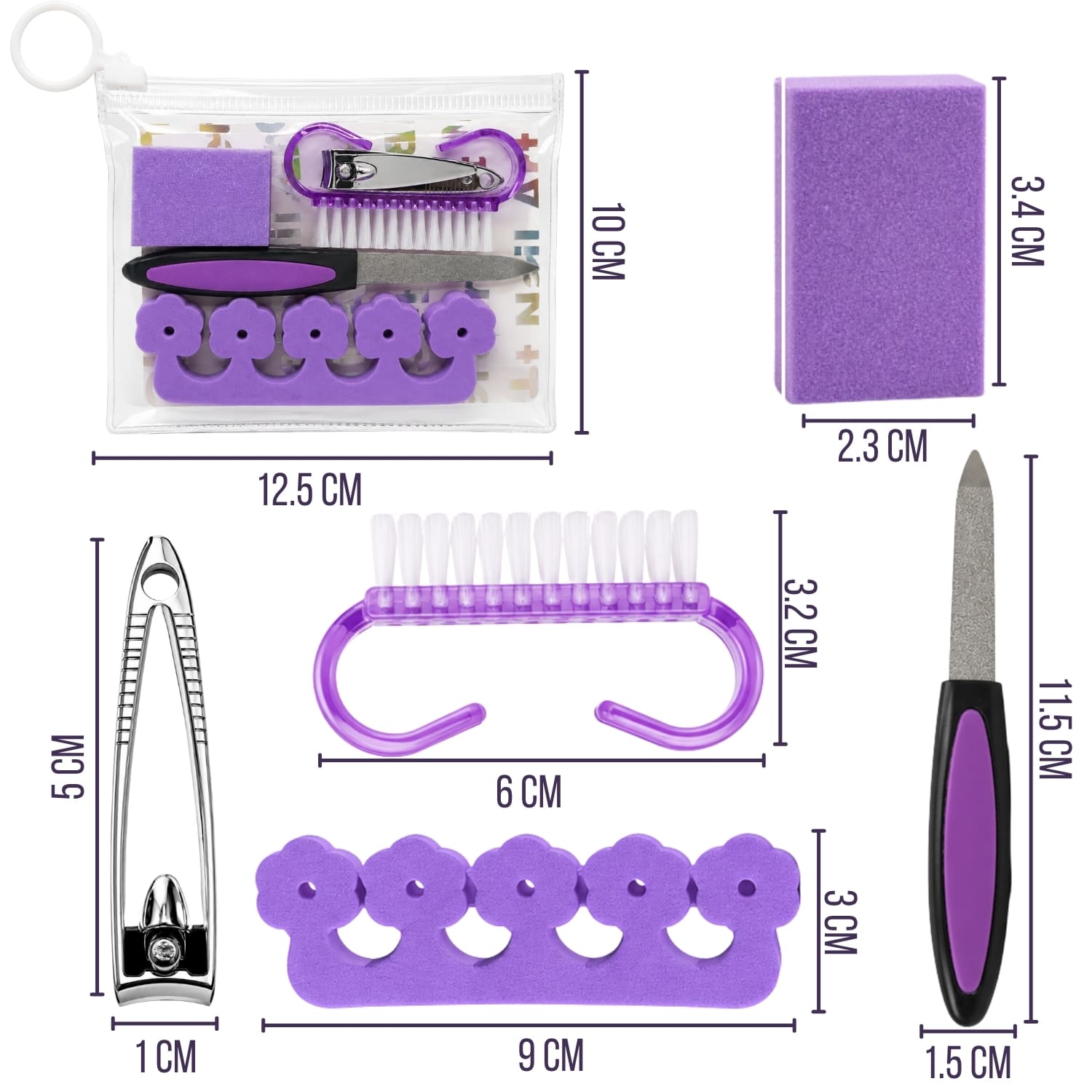 KIT PEDICURA MORADO CON CEPILLO DE LIMPIEZA Y ESPEJO DE MANO PLATEADO - 2