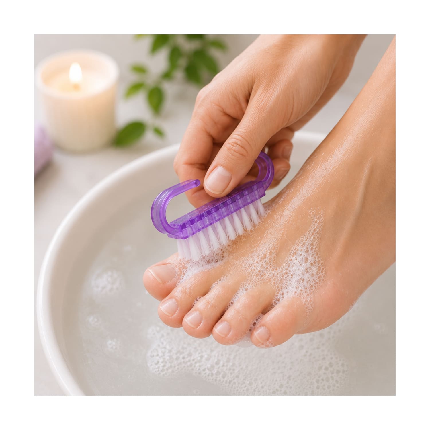 KIT PEDICURA MORADO CON CEPILLO DE LIMPIEZA Y ESPEJO DE MANO PLATEADO - 6