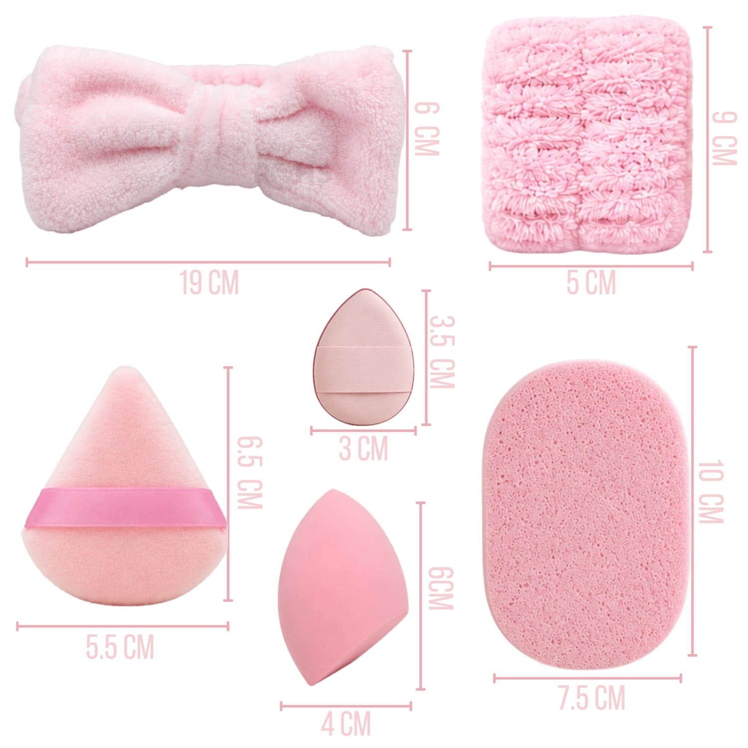 SET DE MAQUILLAJE Y SKINCARE ROSADO CON VINCHA FLUFFY MUÑEQUERAS Y ESPONJAS FACIALES - 2