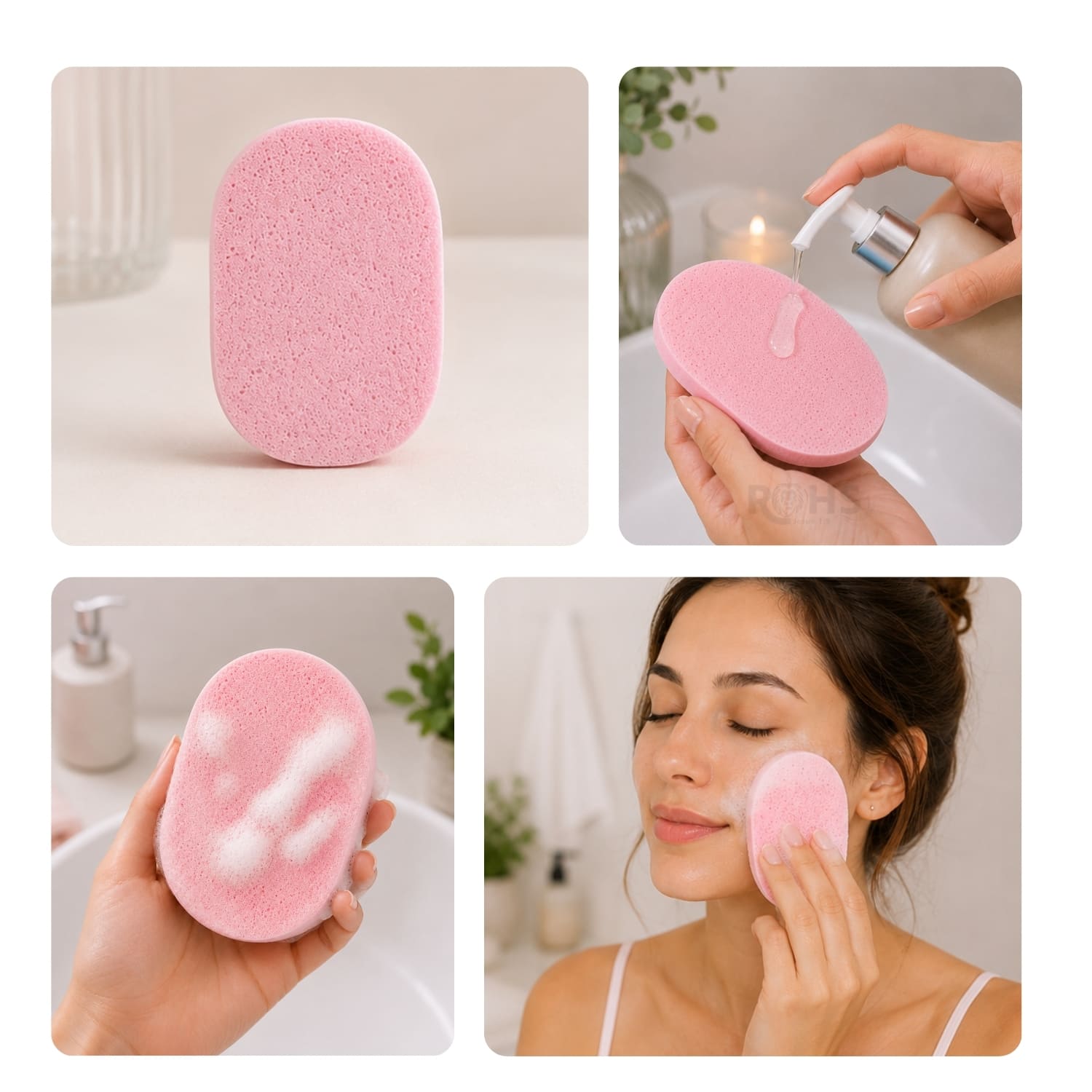 SET DE MAQUILLAJE Y SKINCARE ROSADO CON VINCHA FLUFFY MUÑEQUERAS Y ESPONJAS FACIALES - 6