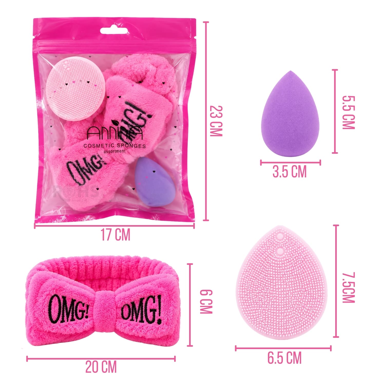 SET DE SKINCARE ROSA CON VINCHA FLUFFY ESPONJA Y CEPILLO DE SILICONA - 2
