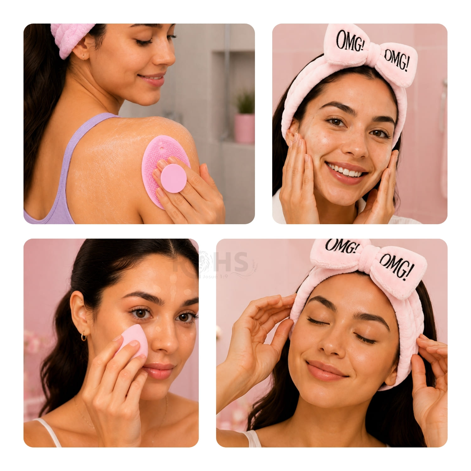 SET DE SKINCARE ROSA SUAVE CON VINCHA FLUFFY ESPONJA Y CEPILLO DE SILICONA - 5
