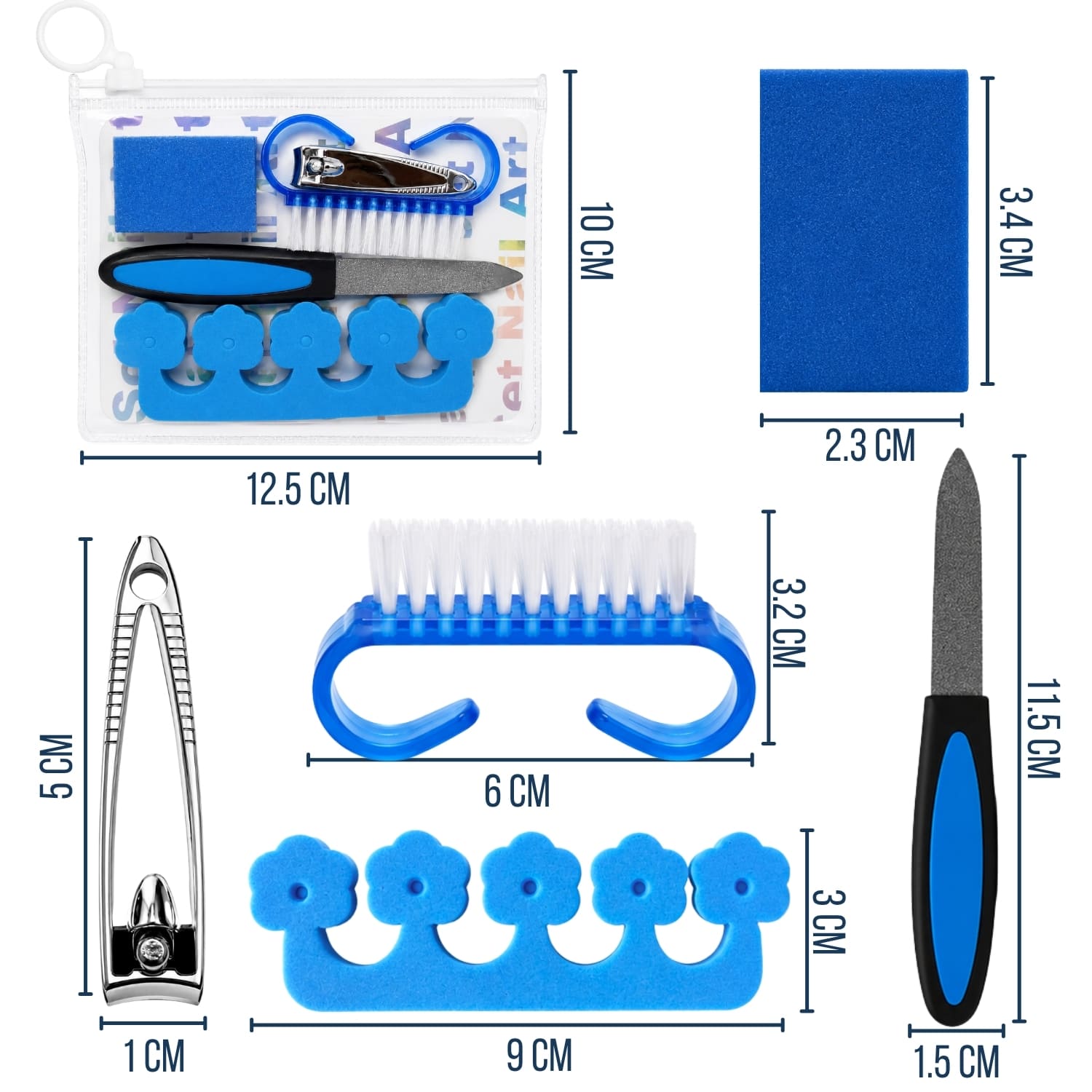 KIT PEDICURA AZUL CON CEPILLO DE LIMPIEZA Y ESPEJO DE MANO PLATEADO - 2