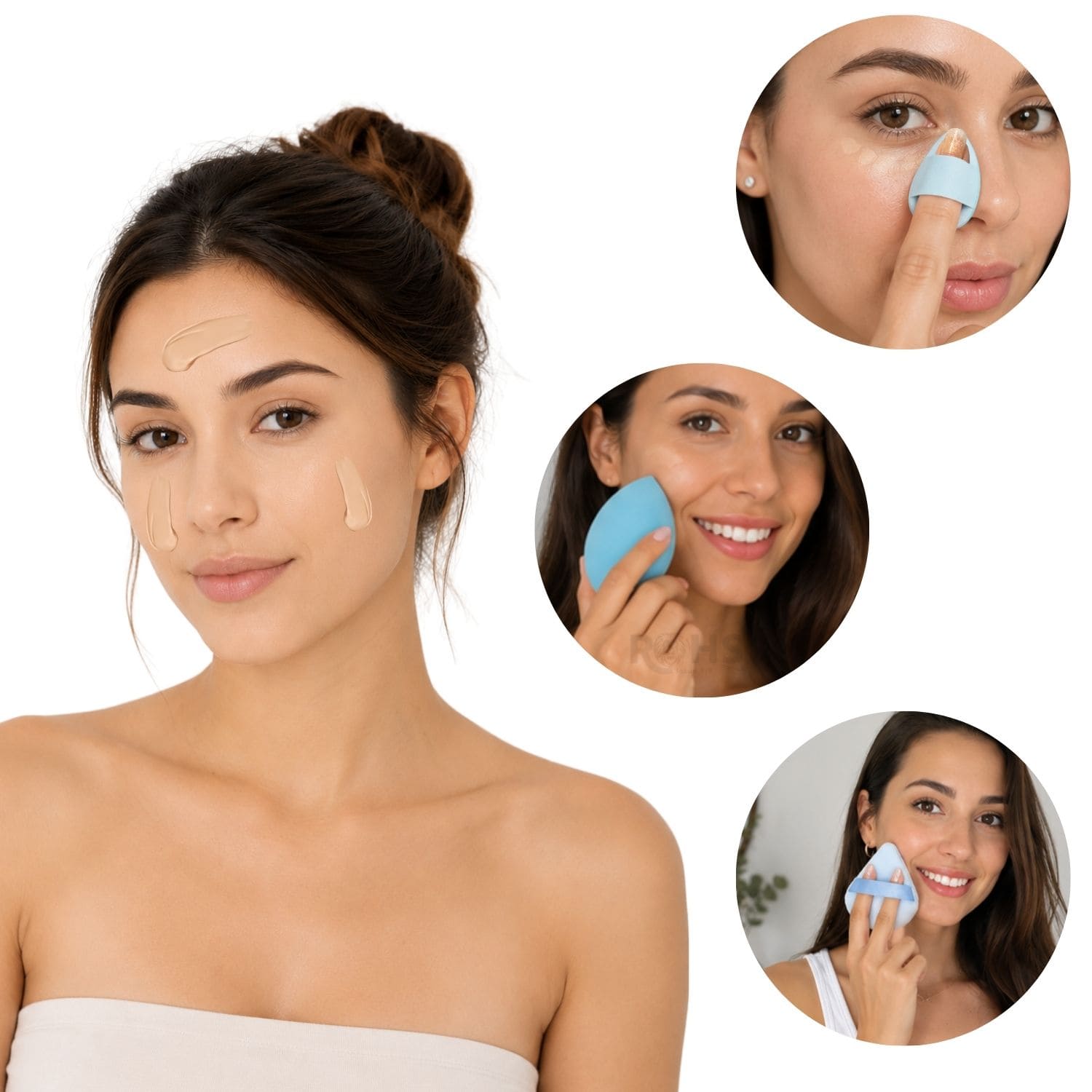 SET DE MAQUILLAJE Y SKINCARE CELESTE CON VINCHA FLUFFY MUÑEQUERAS Y ESPONJAS FACIALES - 5