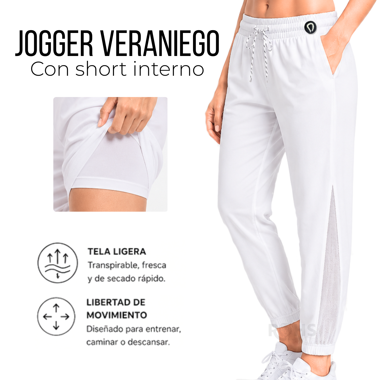 PANTALÓN JOGGER DEPORTIVO PARA MUJER BLANCO S - 1