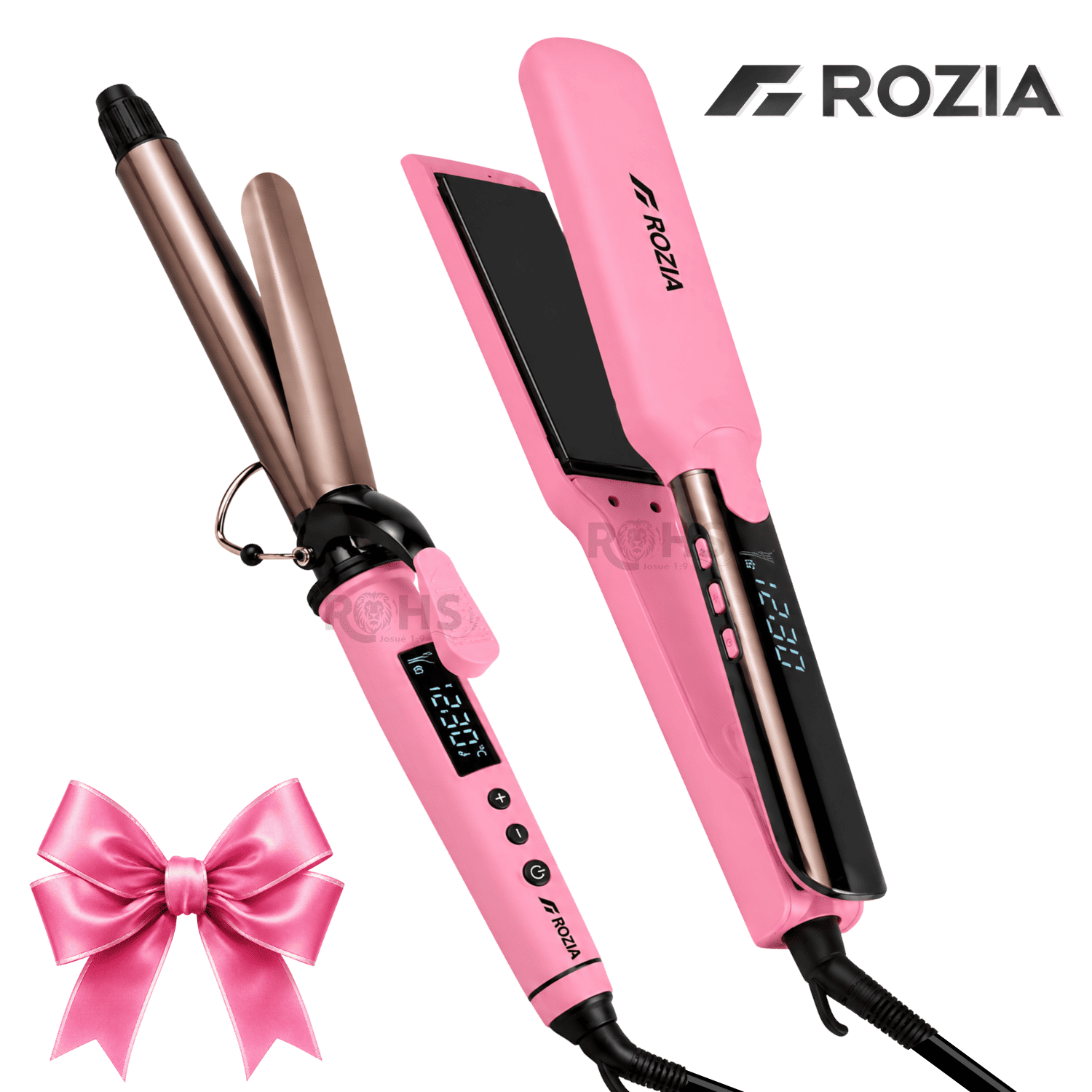 COMBO ROZIA PLANCHA ALISADORA Y RIZADOR DE CABELLO PROFESIONAL ROSADO HR-891 - 1