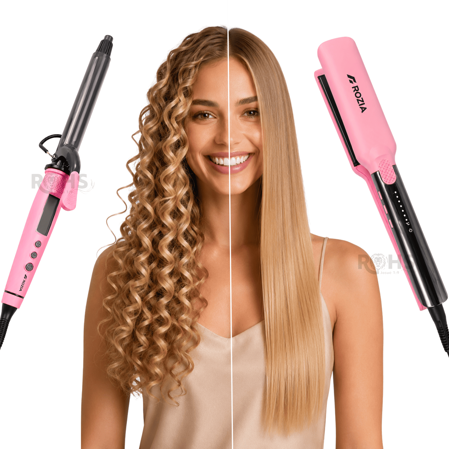 COMBO ROZIA PLANCHA ALISADORA Y RIZADOR DE CABELLO PROFESIONAL ROSADO HR-891 - 2