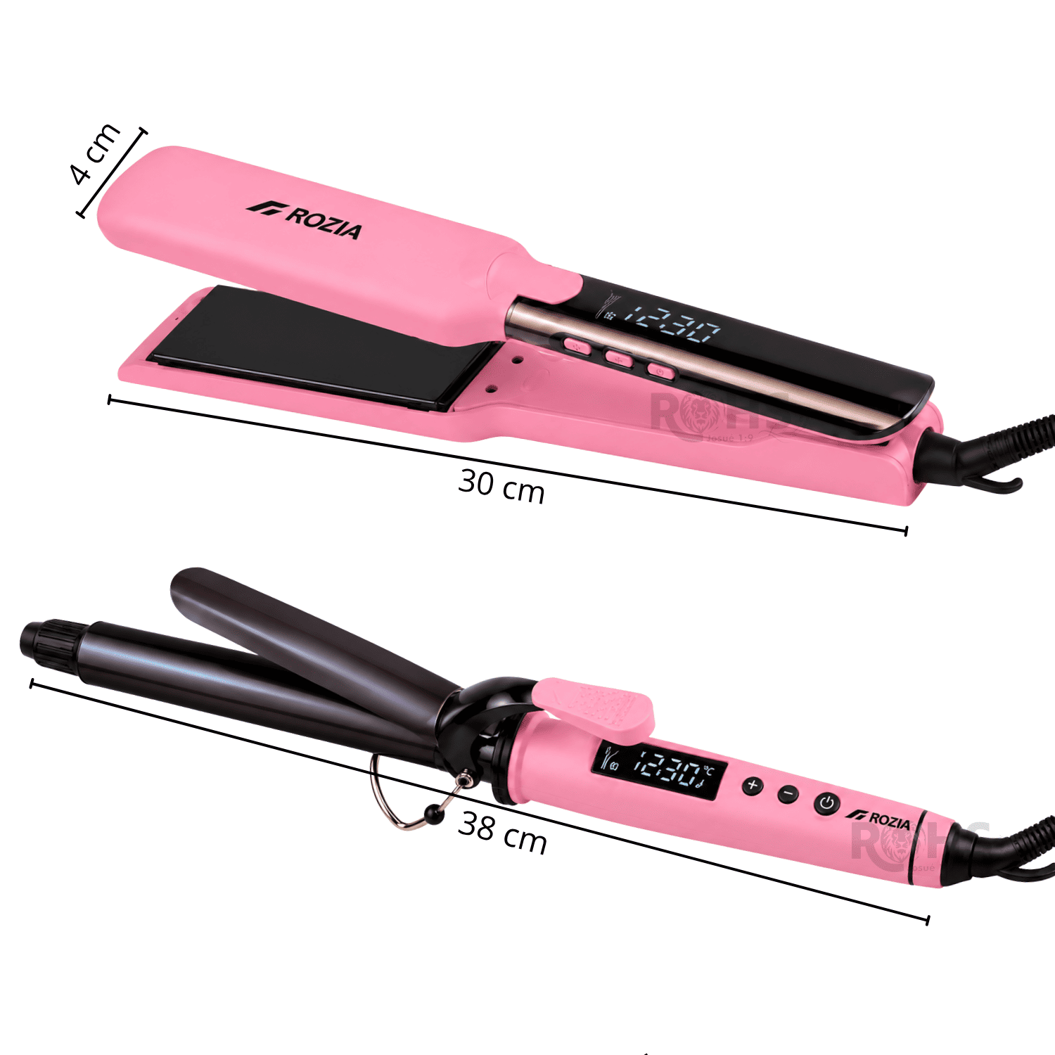 COMBO ROZIA PLANCHA ALISADORA Y RIZADOR DE CABELLO PROFESIONAL ROSADO HR-891 - 4