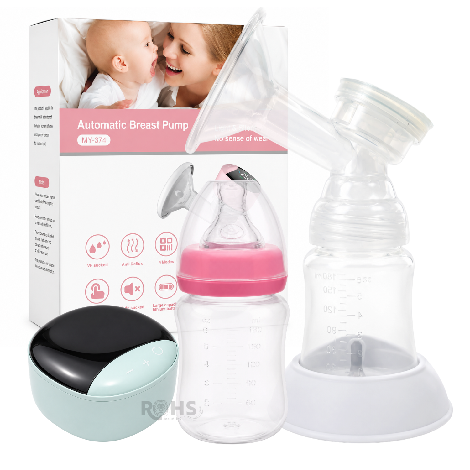 EXTRACTOR DE LECHE ELÉCTRICO RECARGABLE CON PANTALLA LED 4 MODOS Y BIBERÓN 180 ML - 7