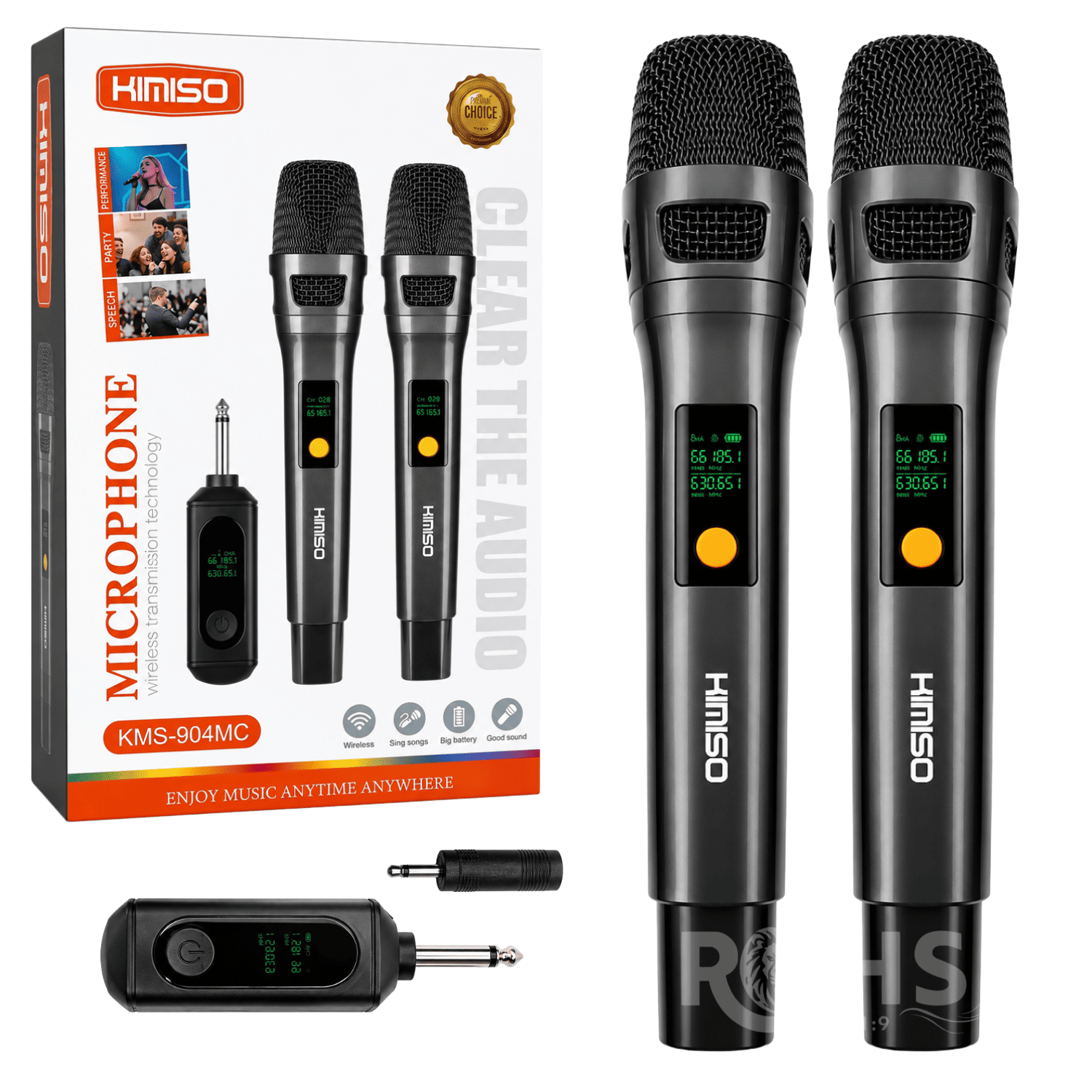 SET DE 2 MICRÓFONOS INALÁMBRICOS KIMISO KMS-904MC CON RECEPTOR - 1