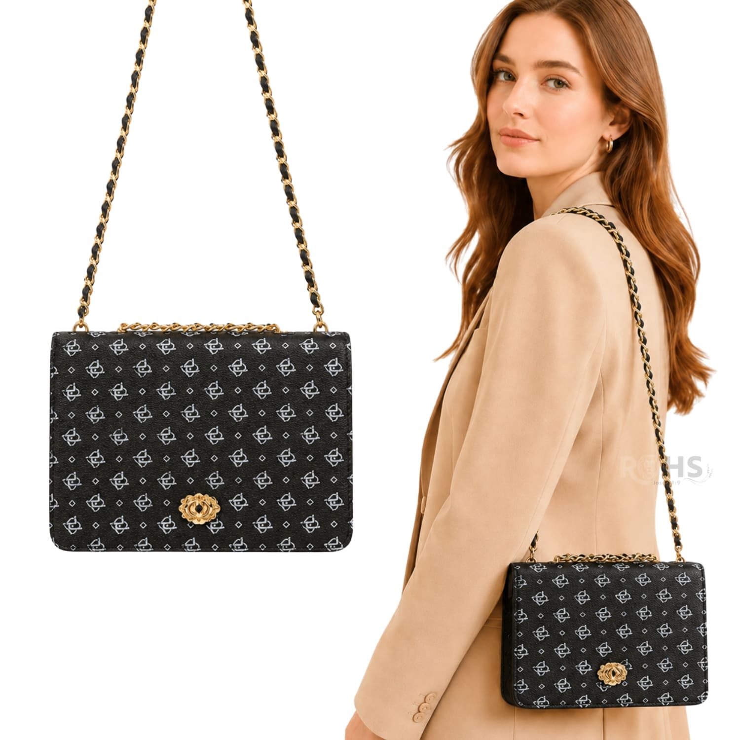 CARTERA ELEGANTE PARA MUJER CON CORREA DE CADENA Y DISEÑO NEGRO - 1