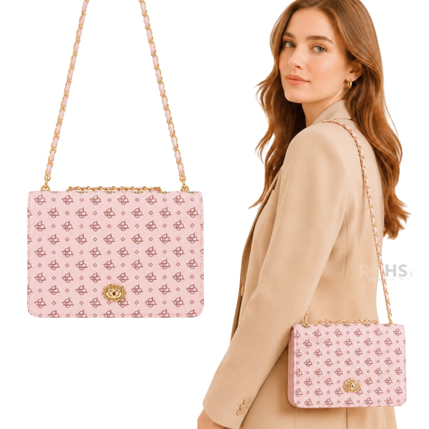 CARTERA ELEGANTE PARA MUJER CON CORREA DE CADENA Y DISEÑO ROSADO - 1