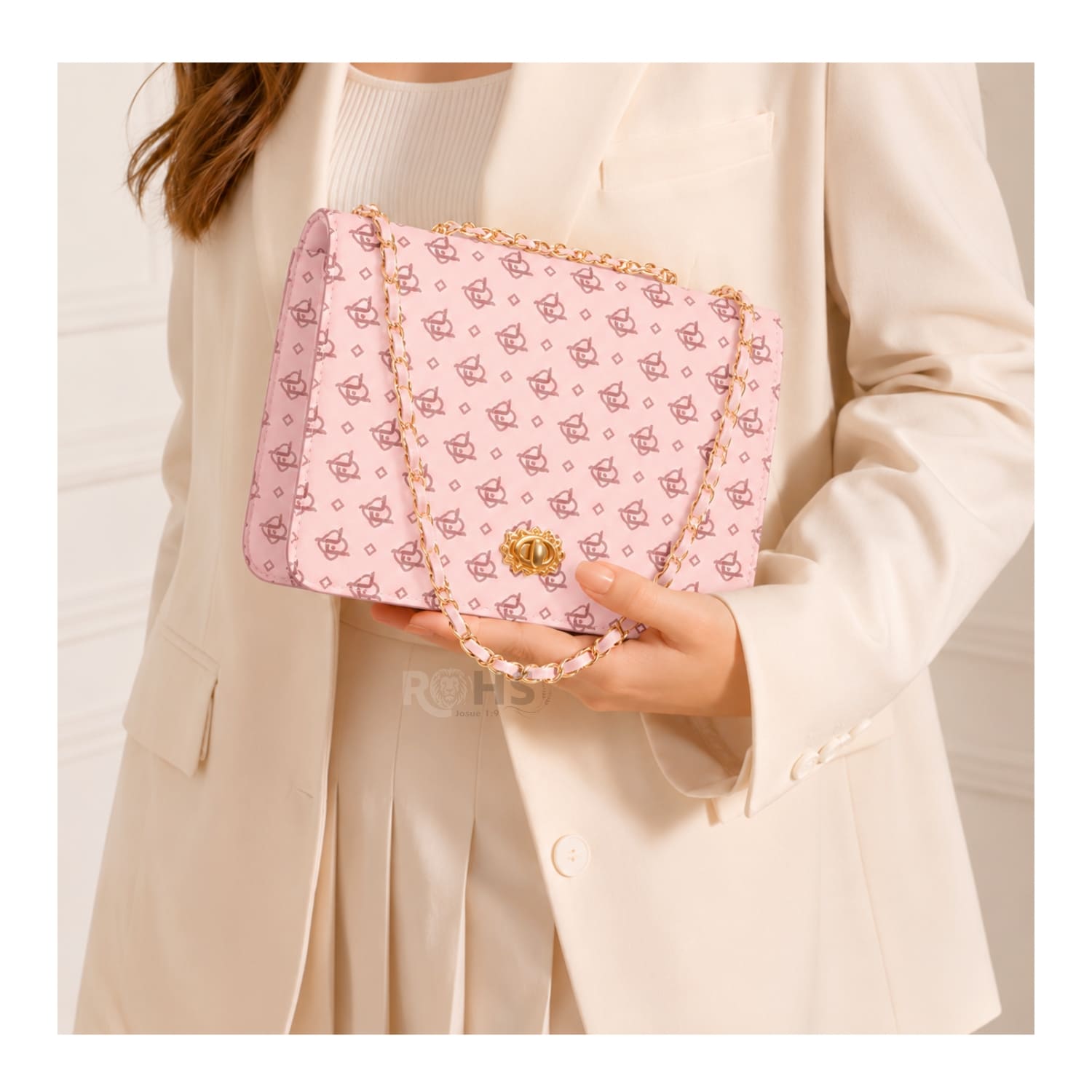 CARTERA ELEGANTE PARA MUJER CON CORREA DE CADENA Y DISEÑO ROSADO - 3