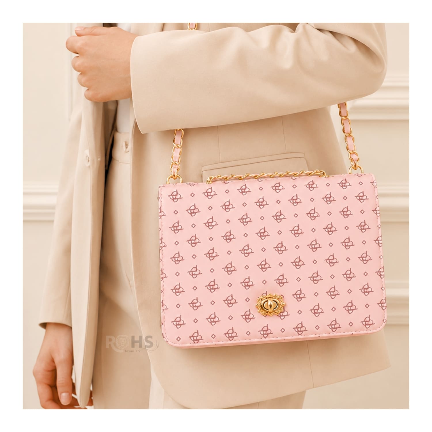 CARTERA ELEGANTE PARA MUJER CON CORREA DE CADENA Y DISEÑO ROSADO - 6