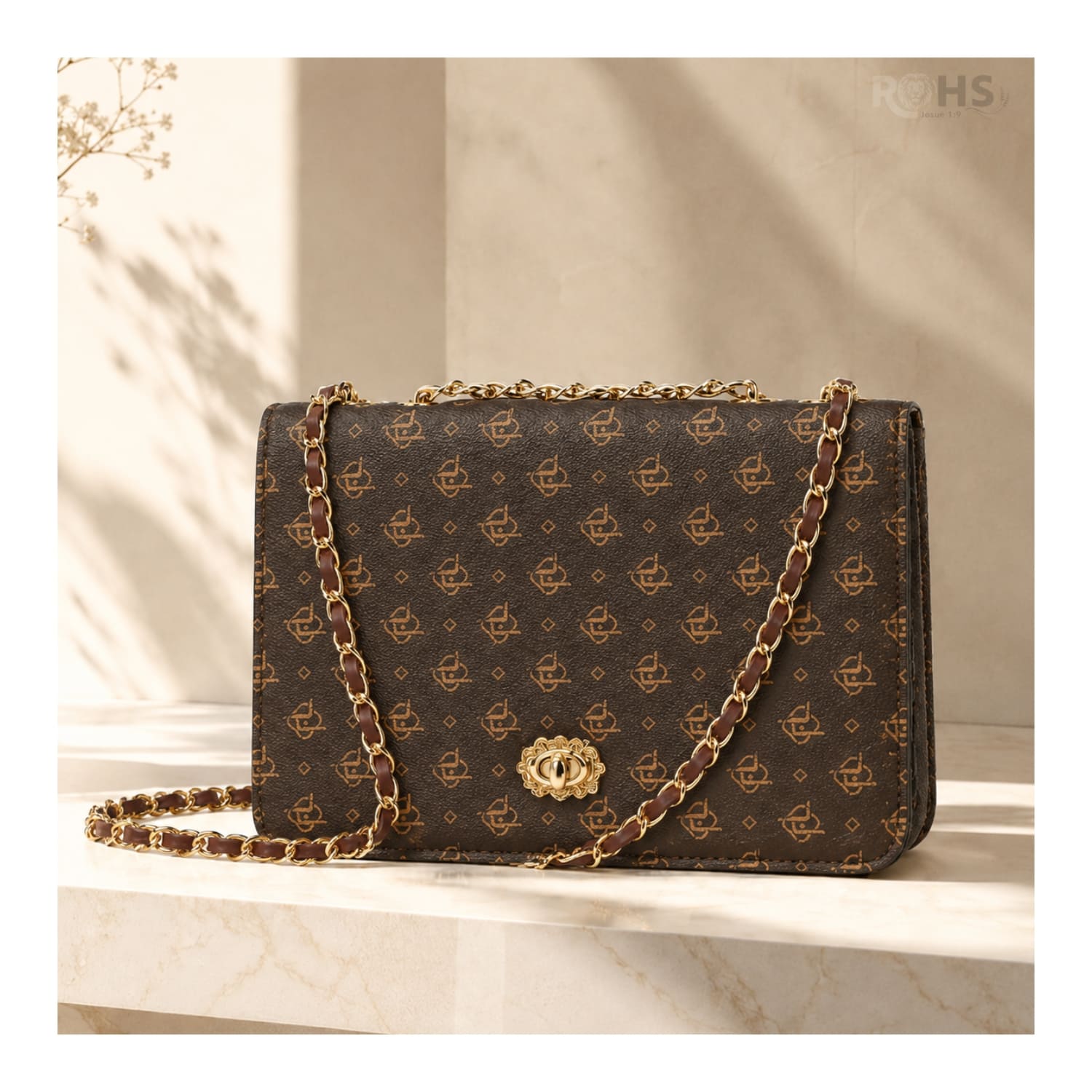 CARTERA ELEGANTE PARA MUJER CON CORREA DE CADENA Y DISEÑO  MARRÓN - 2