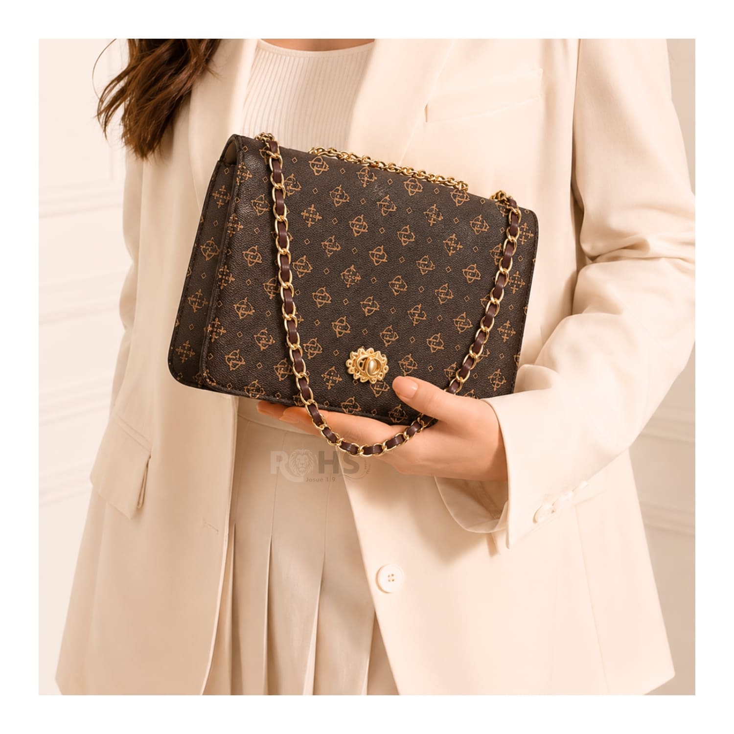 CARTERA ELEGANTE PARA MUJER CON CORREA DE CADENA Y DISEÑO  MARRÓN - 3