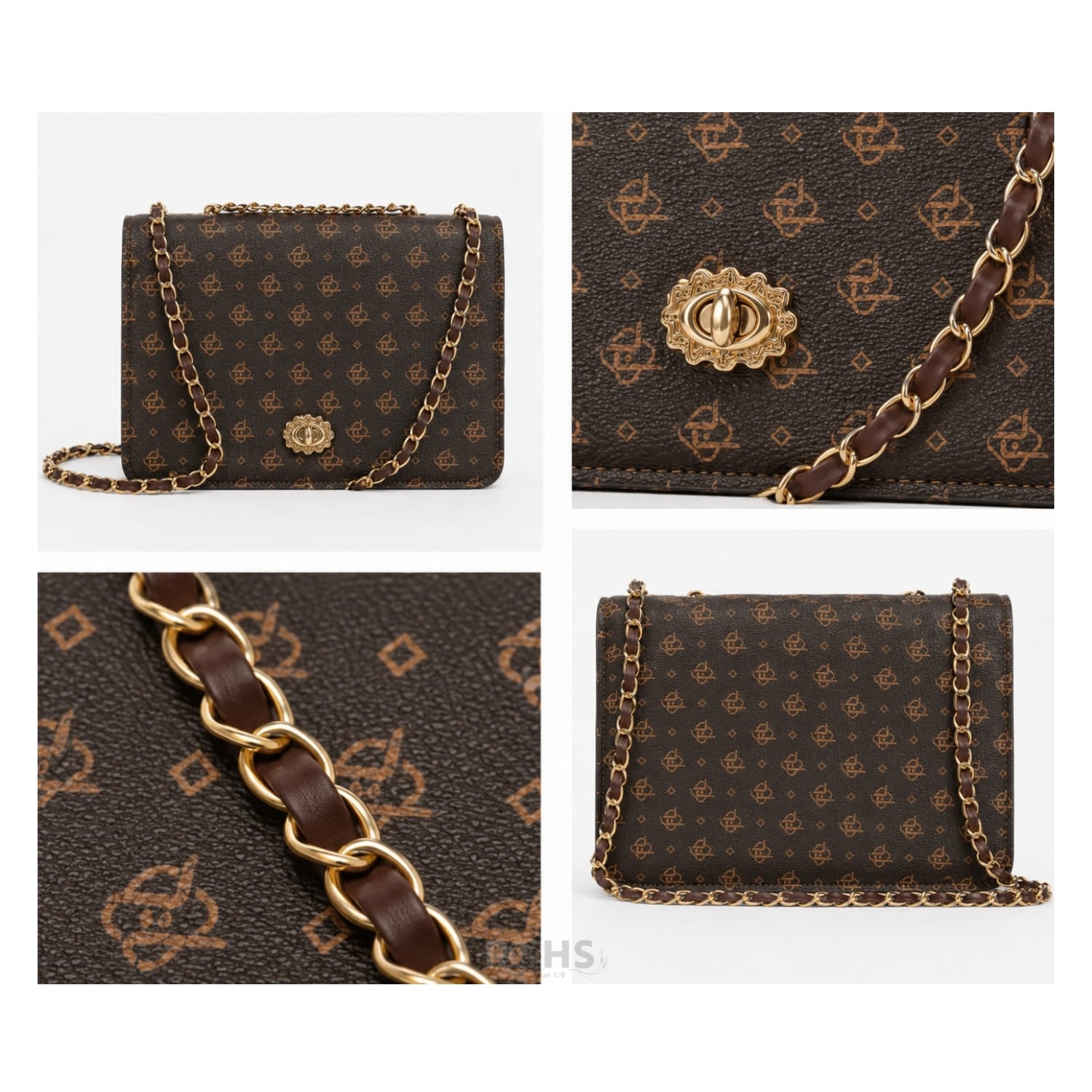 CARTERA ELEGANTE PARA MUJER CON CORREA DE CADENA Y DISEÑO  MARRÓN - 4