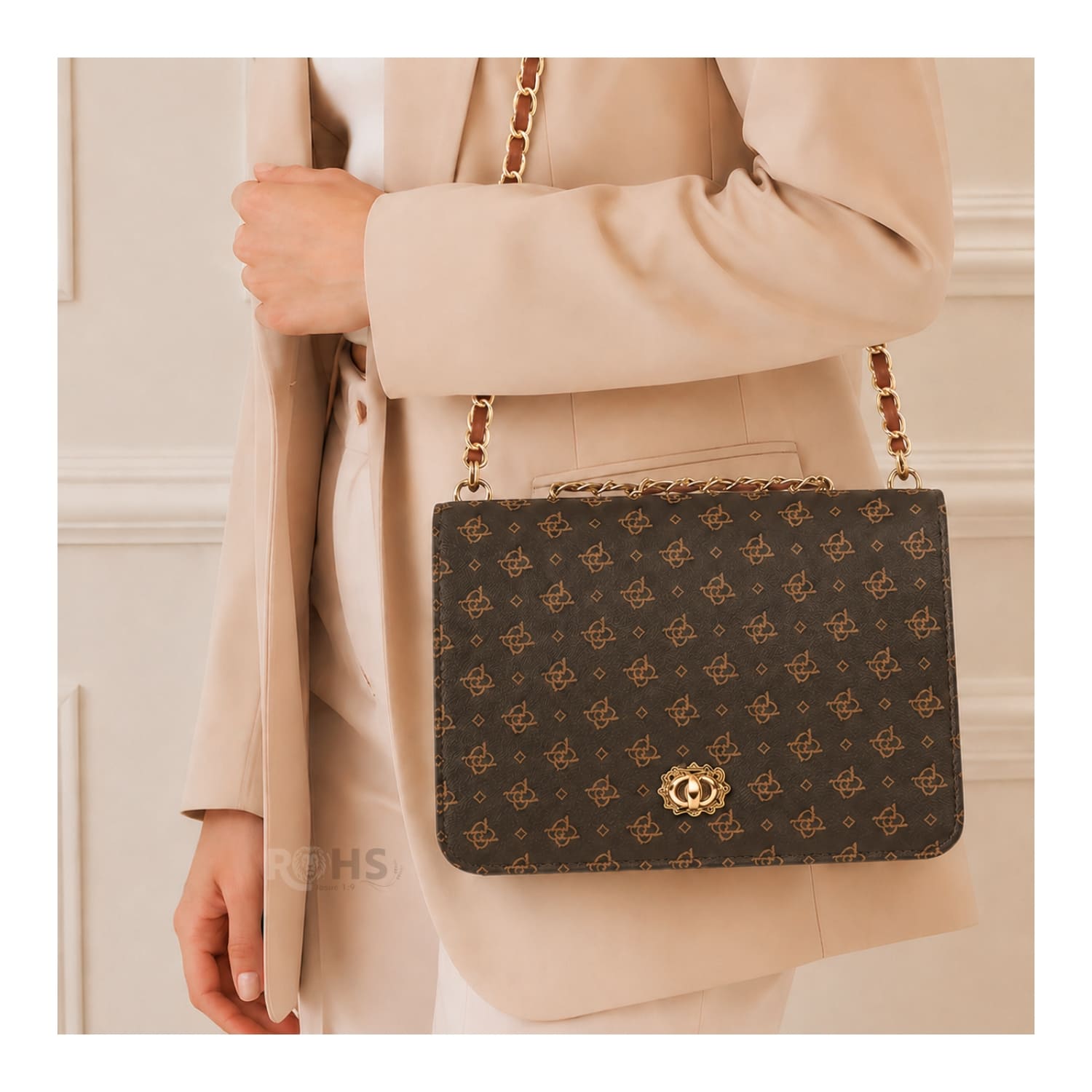 CARTERA ELEGANTE PARA MUJER CON CORREA DE CADENA Y DISEÑO  MARRÓN - 6