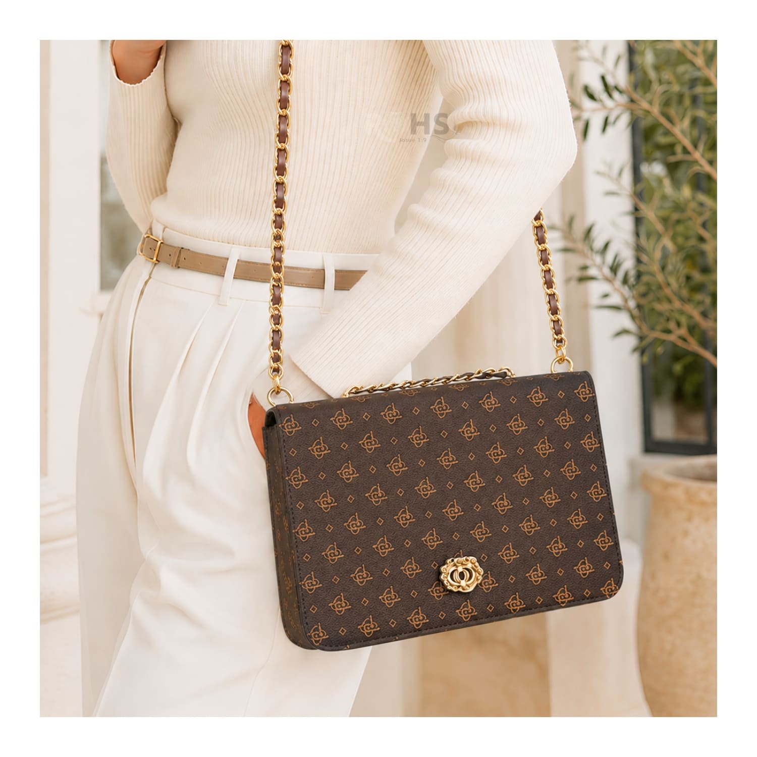 CARTERA ELEGANTE PARA MUJER CON CORREA DE CADENA Y DISEÑO  MARRÓN - 7