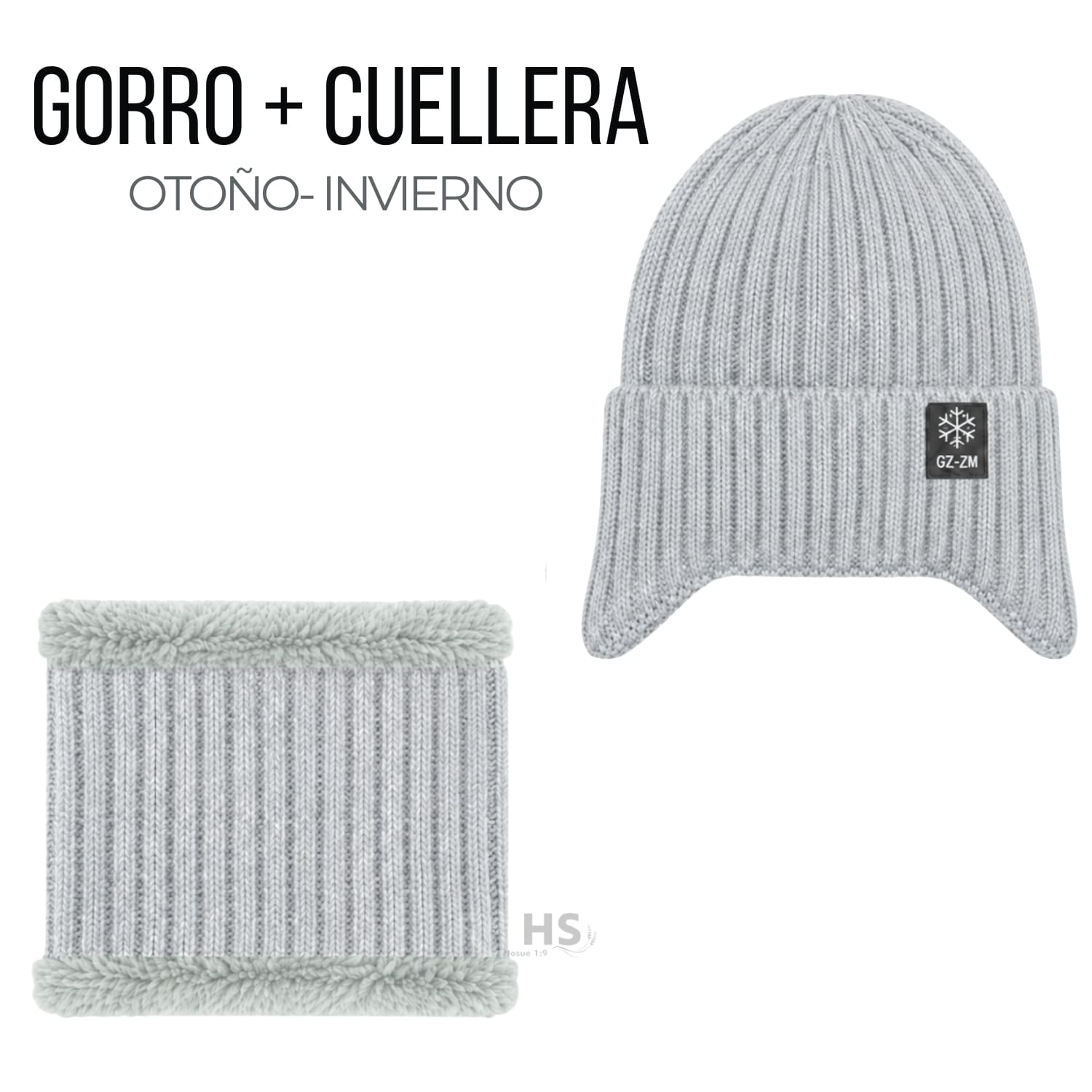 GORRO + CUELLERA POLIÉSTER AFELPADA PARA INVIERNO COLOR GRIS CLARO - 1