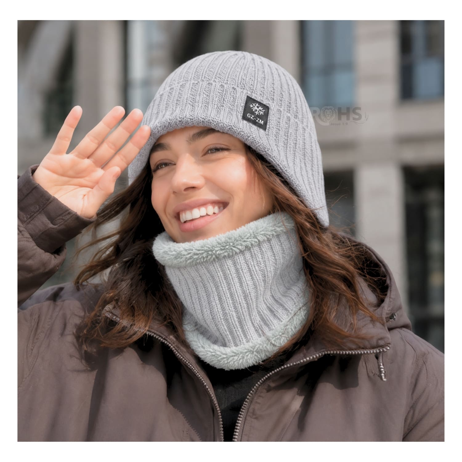 GORRO + CUELLERA POLIÉSTER AFELPADA PARA INVIERNO COLOR GRIS CLARO - 3