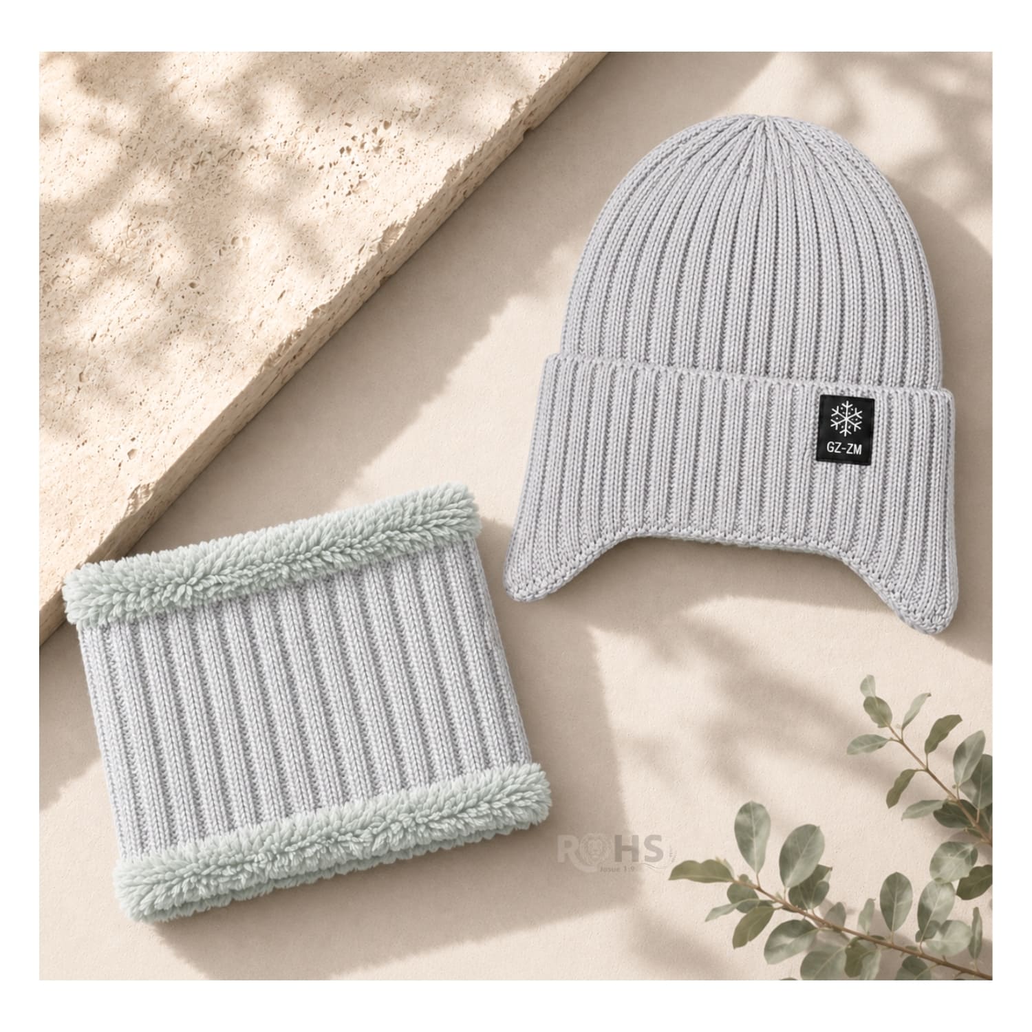 GORRO + CUELLERA POLIÉSTER AFELPADA PARA INVIERNO COLOR GRIS CLARO - 7
