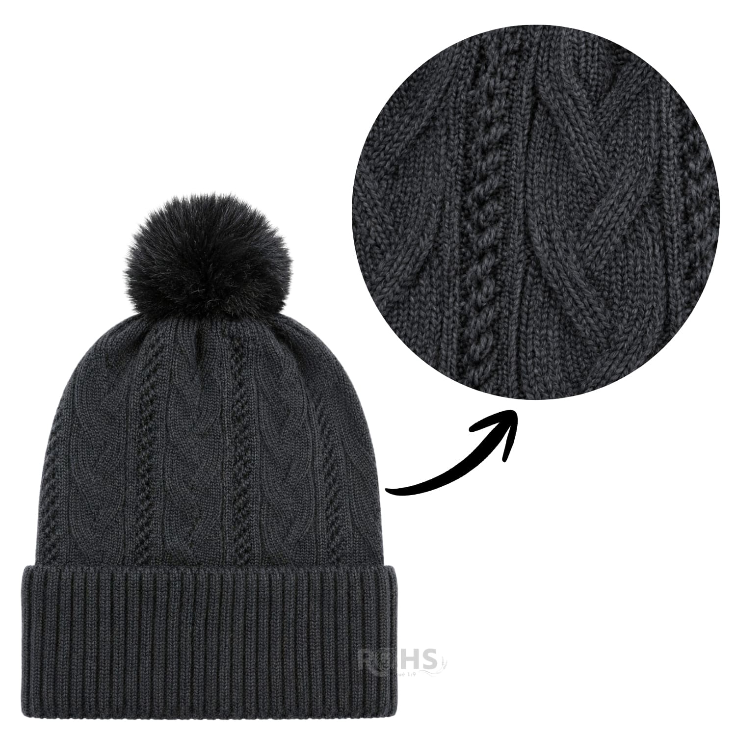 GORRO DE INVIERNO POLIÉSTER CON POMPÓN TEXTURIZADO COLOR NEGRO - 6