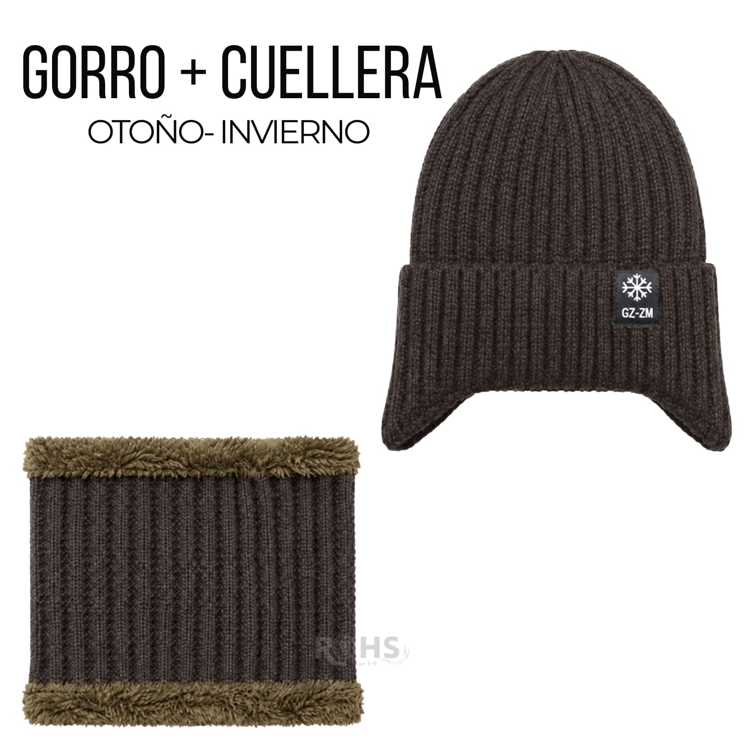 GORRO + CUELLERA POLIÉSTER AFELPADA PARA INVIERNO COLOR MARRÓN OSCURO - 1