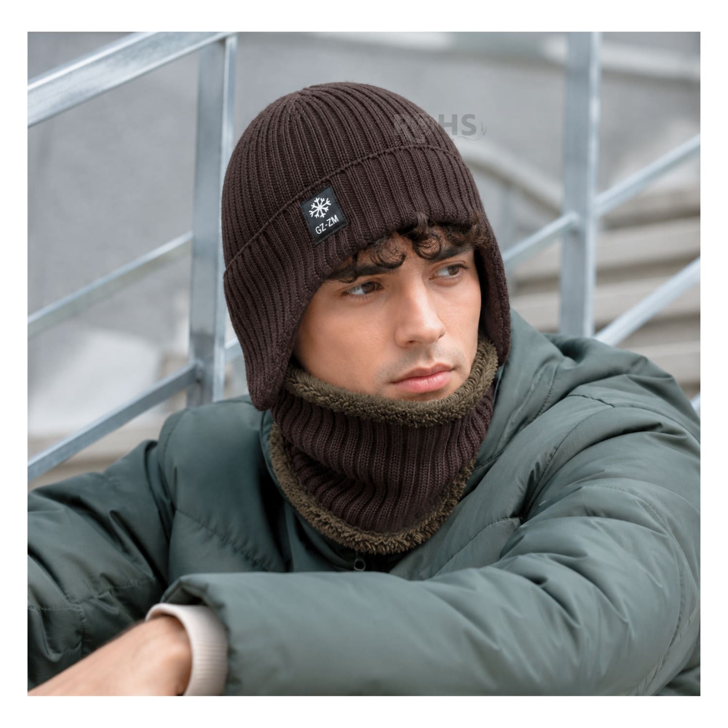 GORRO + CUELLERA POLIÉSTER AFELPADA PARA INVIERNO COLOR MARRÓN OSCURO - 2
