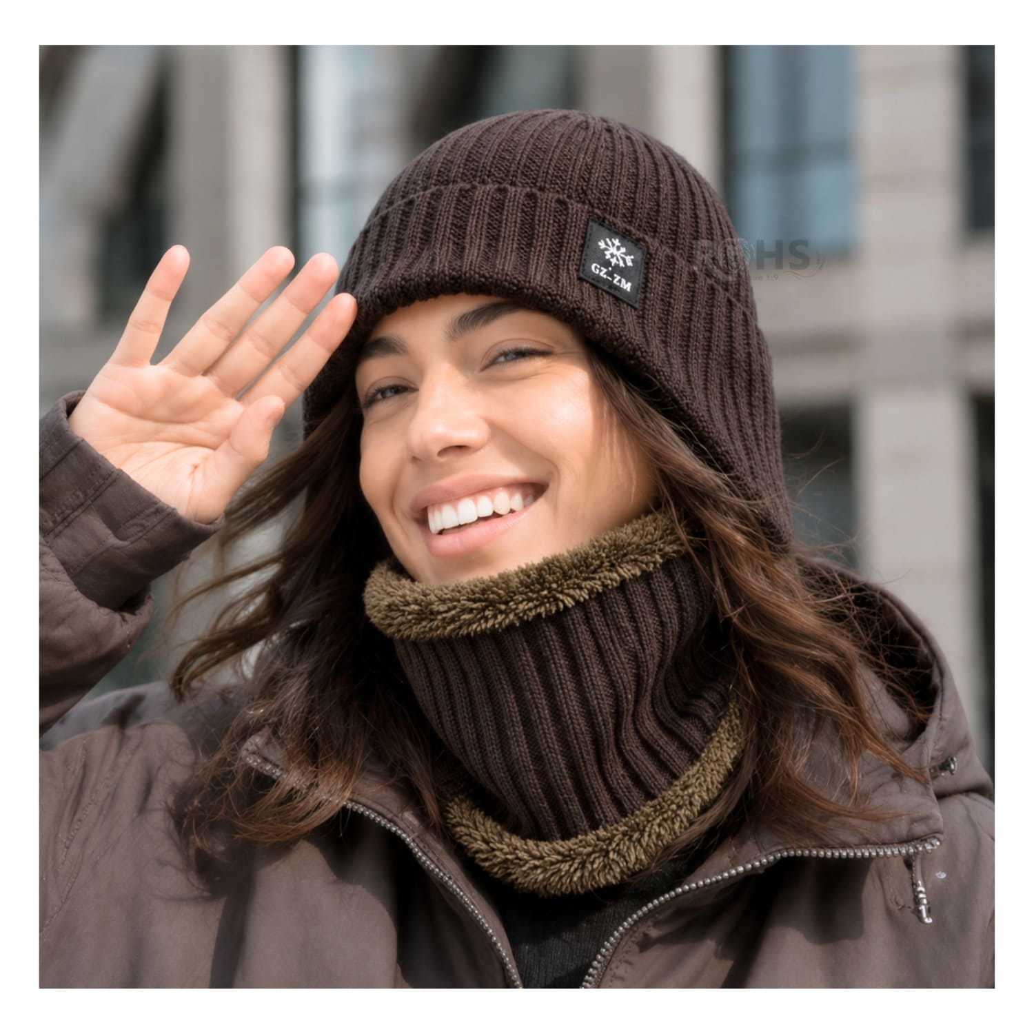 GORRO + CUELLERA POLIÉSTER AFELPADA PARA INVIERNO COLOR MARRÓN OSCURO - 3