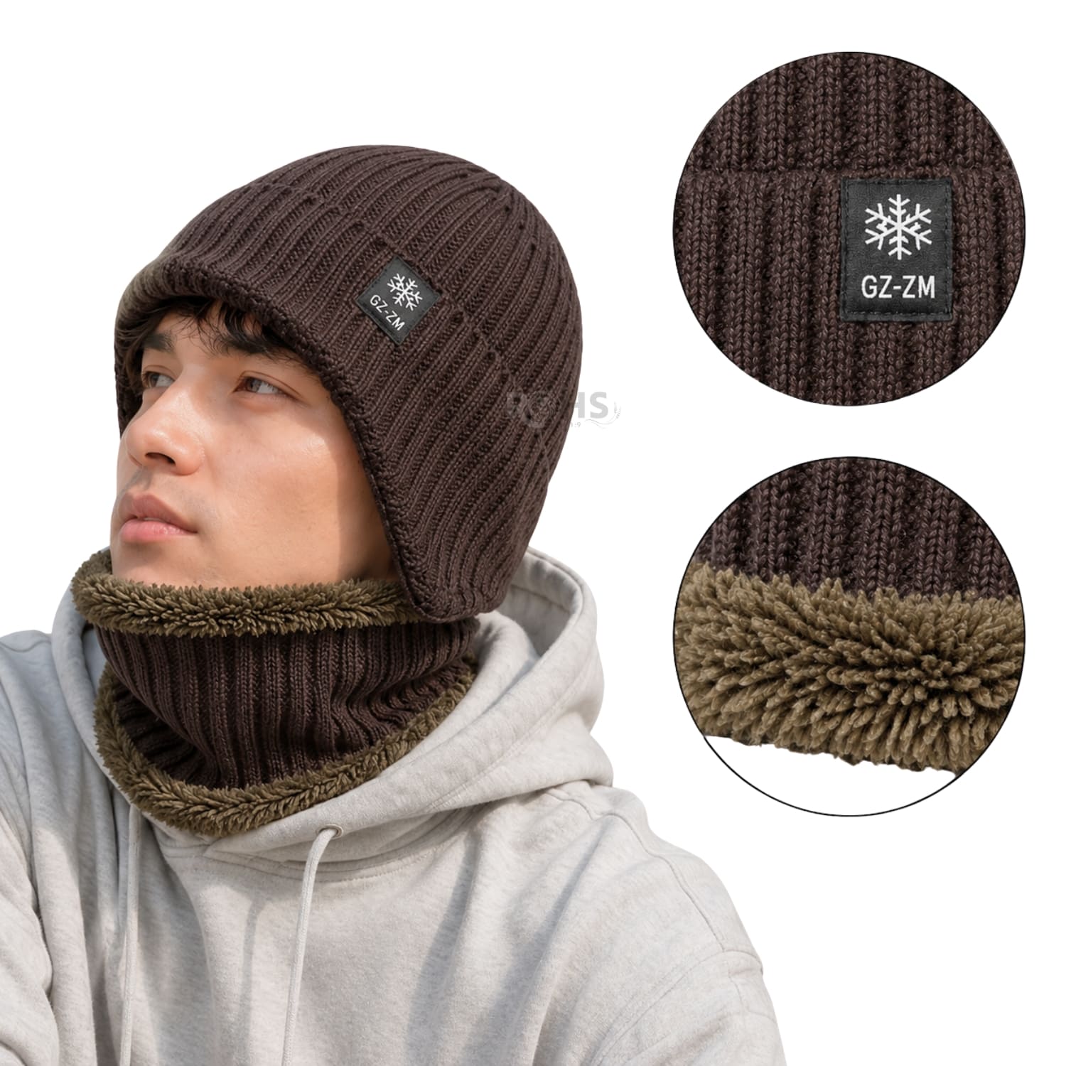 GORRO + CUELLERA POLIÉSTER AFELPADA PARA INVIERNO COLOR MARRÓN OSCURO - 4
