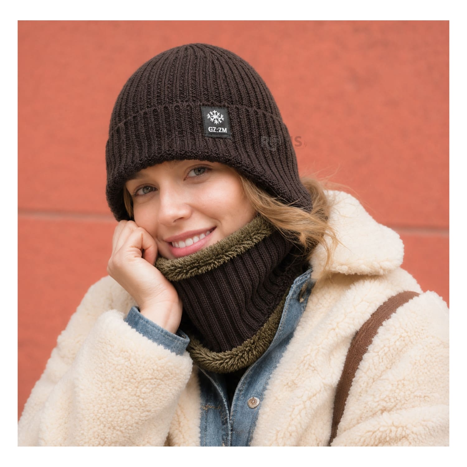 GORRO + CUELLERA POLIÉSTER AFELPADA PARA INVIERNO COLOR MARRÓN OSCURO - 6
