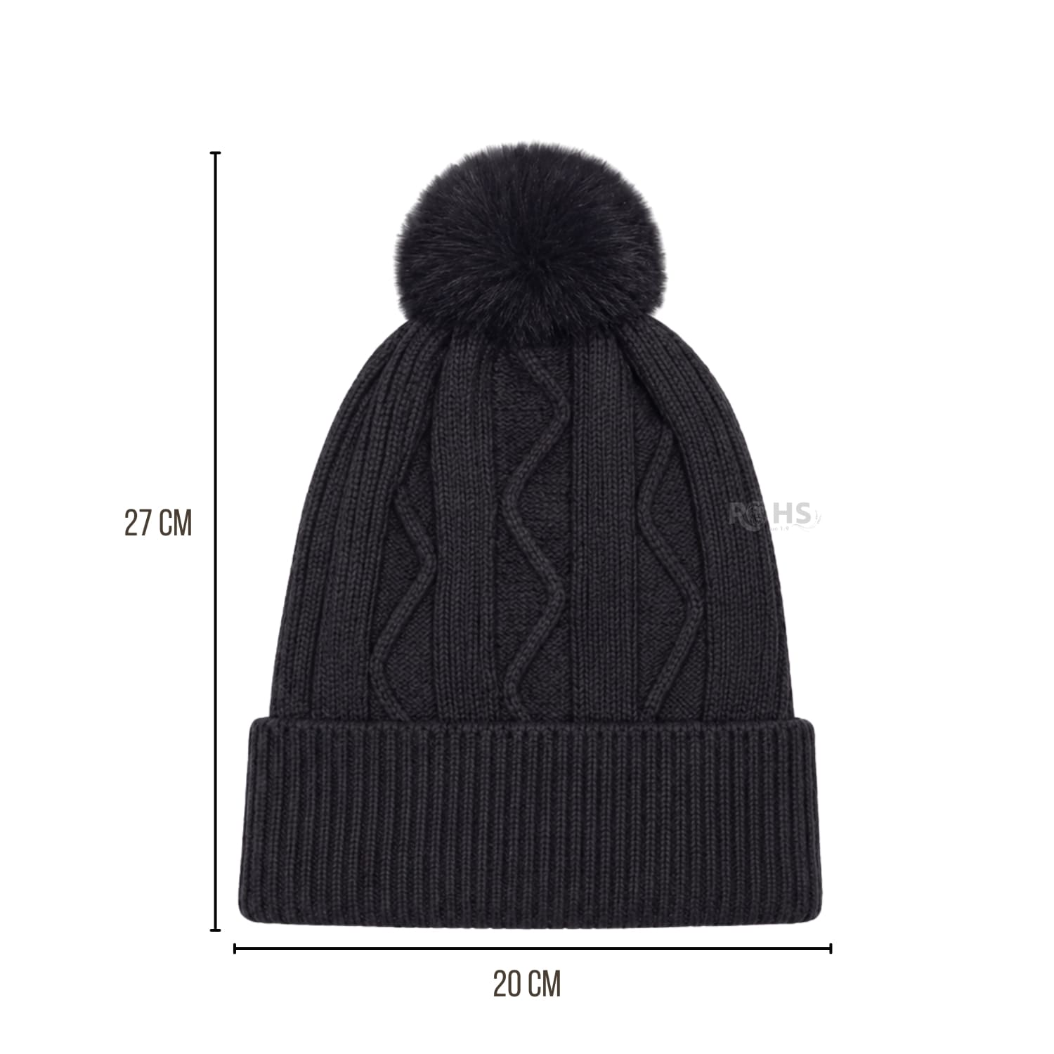 GORRO TEJIDO CON POMPÓN DISEÑO TEXTURIZADO PARA INVIERNO COLOR NEGRO - 3