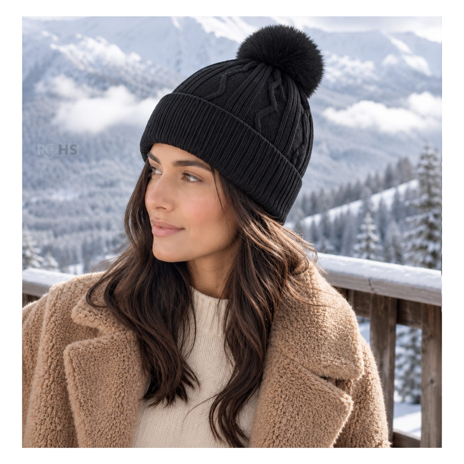GORRO TEJIDO CON POMPÓN DISEÑO TEXTURIZADO PARA INVIERNO COLOR NEGRO - 4
