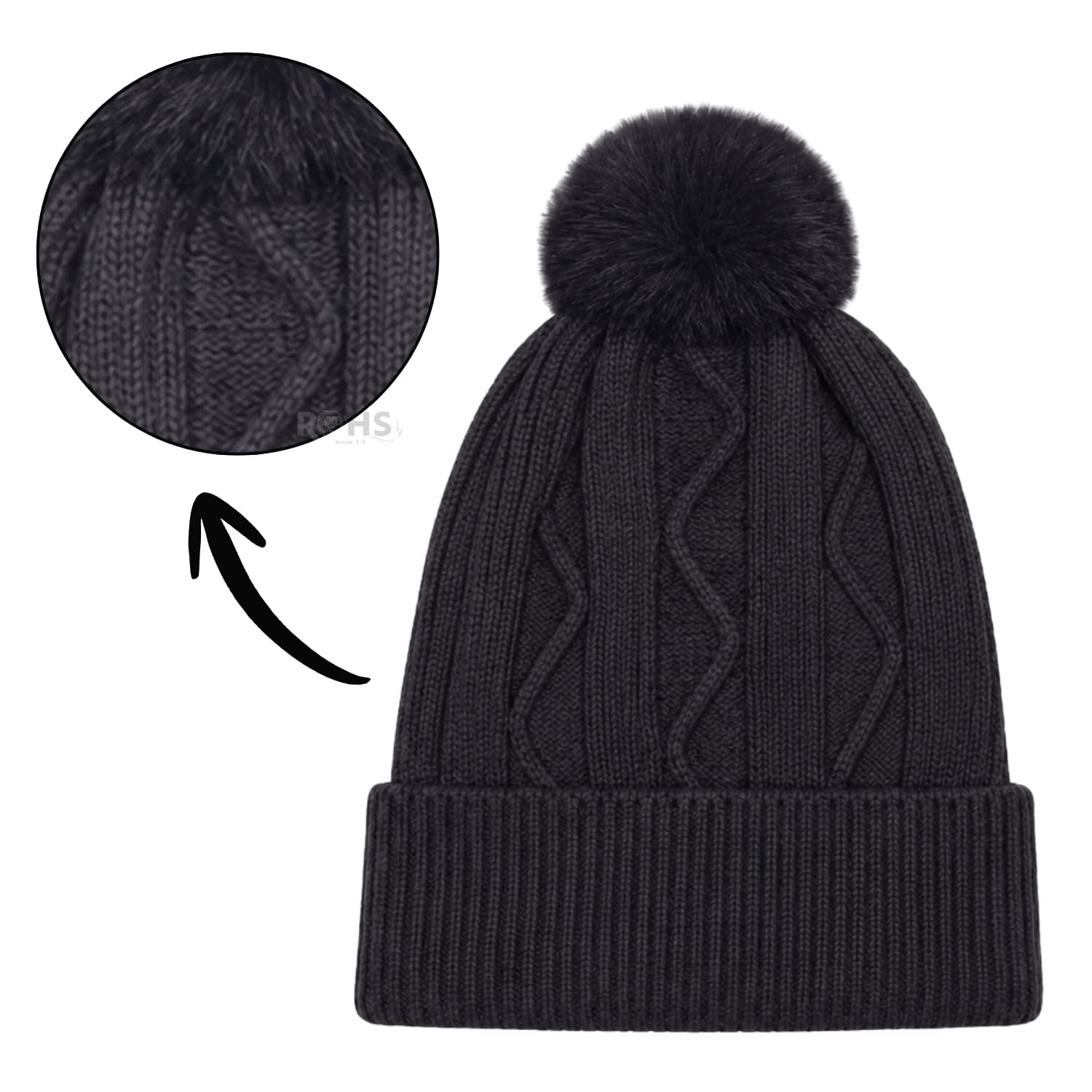 GORRO TEJIDO CON POMPÓN DISEÑO TEXTURIZADO PARA INVIERNO COLOR NEGRO - 5