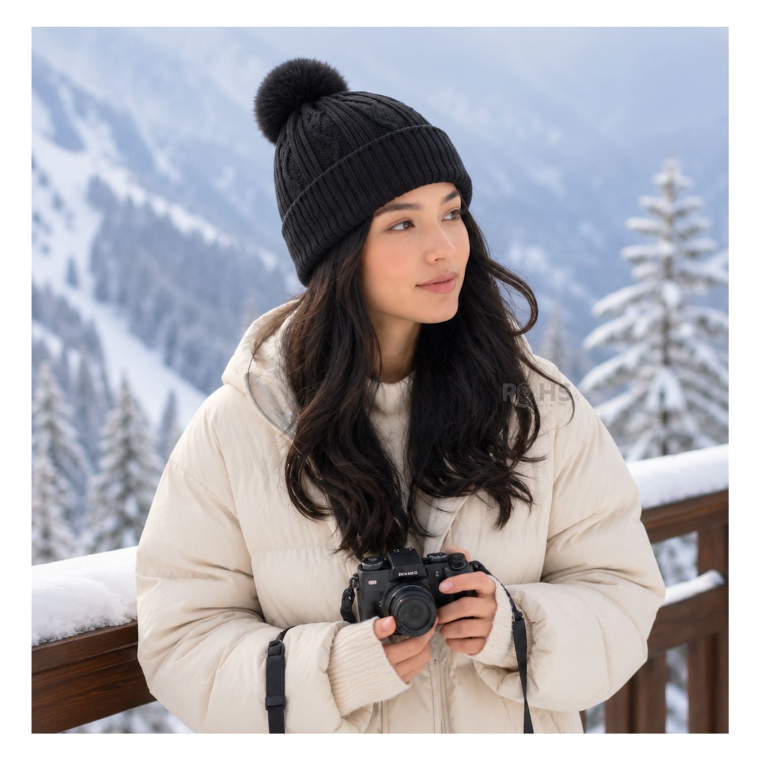 GORRO TEJIDO CON POMPÓN DISEÑO TEXTURIZADO PARA INVIERNO COLOR NEGRO - 7