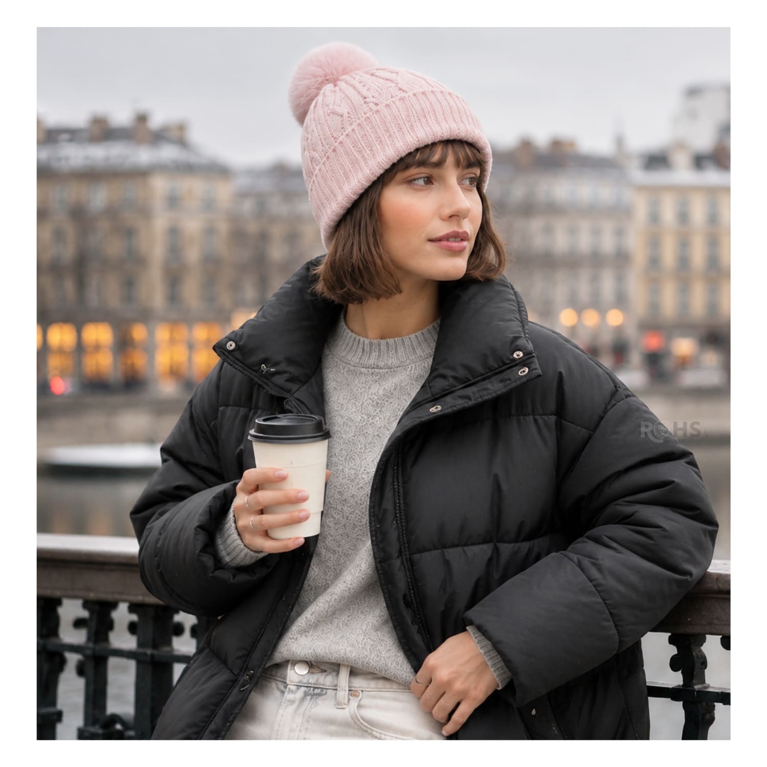GORRO TEJIDO CON POMPÓN DISEÑO TEXTURIZADO PARA INVIERNO COLOR ROSADO - 6