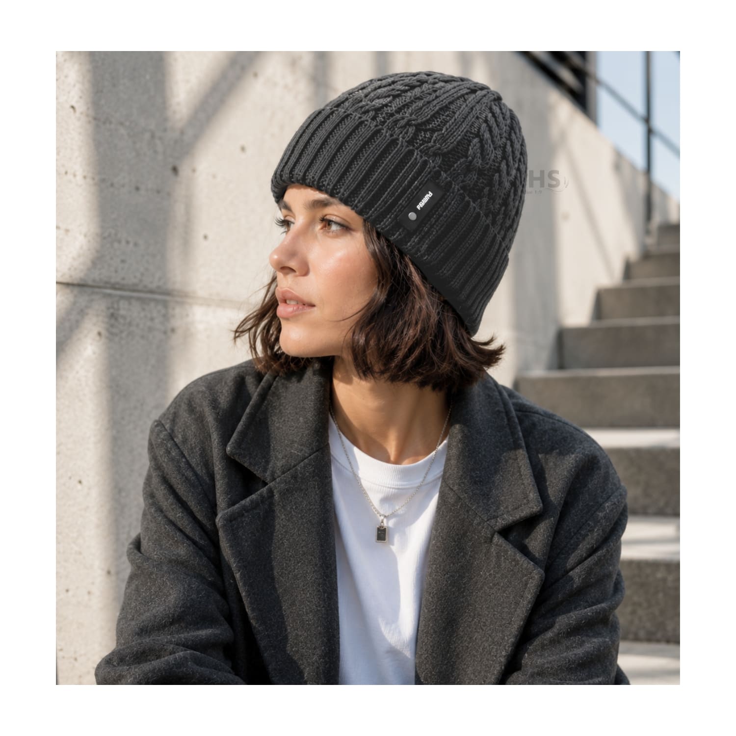 GORRO TEJIDO POLIÉSTER DISEÑO TRENZADO PARA INVIERNO COLOR GRIS OSCURO - 7