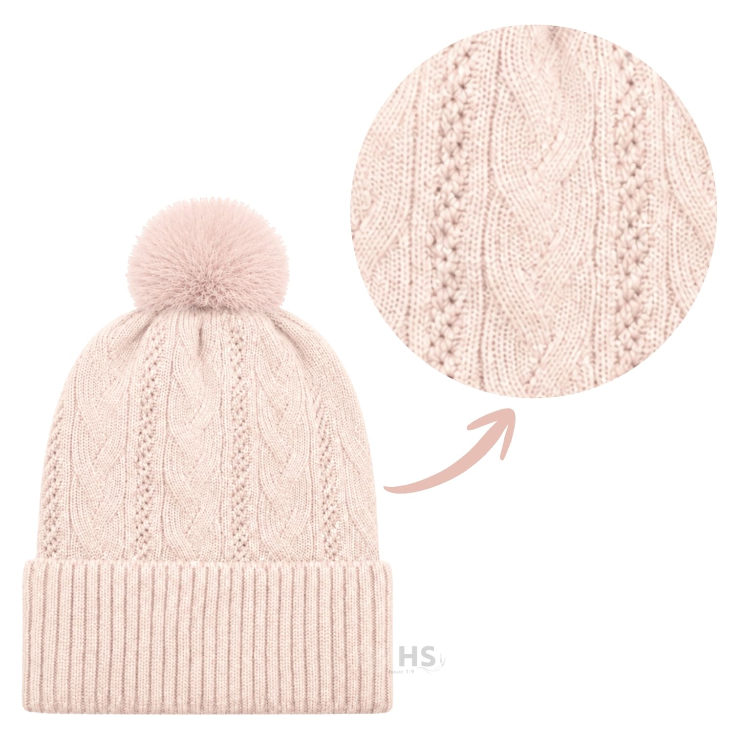 GORRO DE INVIERNO POLIÉSTER CON POMPÓN TEXTURIZADO COLOR ROSADO BEBÉ - 6