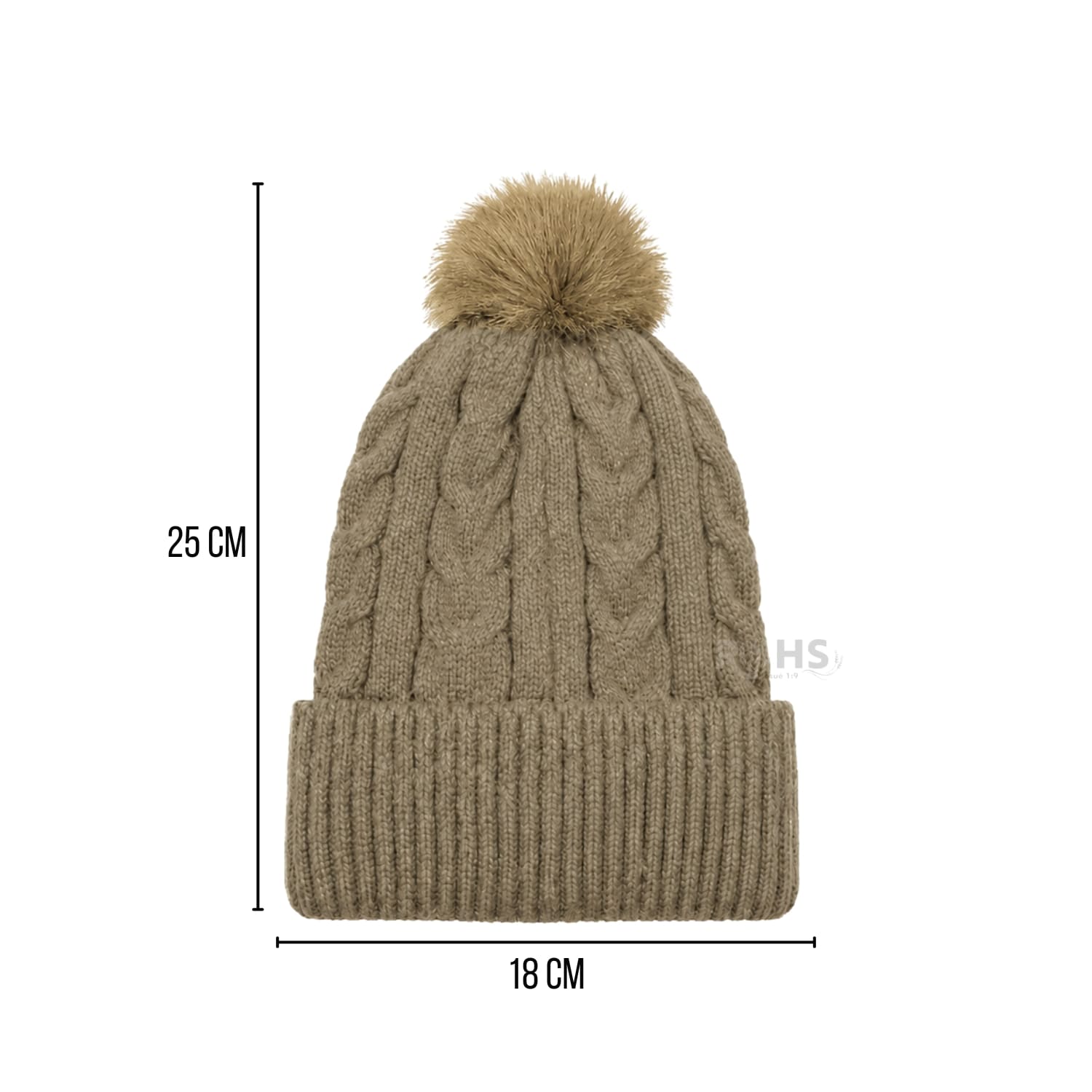 GORRO CON POMPÓN TEJIDO POLIÉSTER PARA INVIERNO COLOR CAQUI - 3