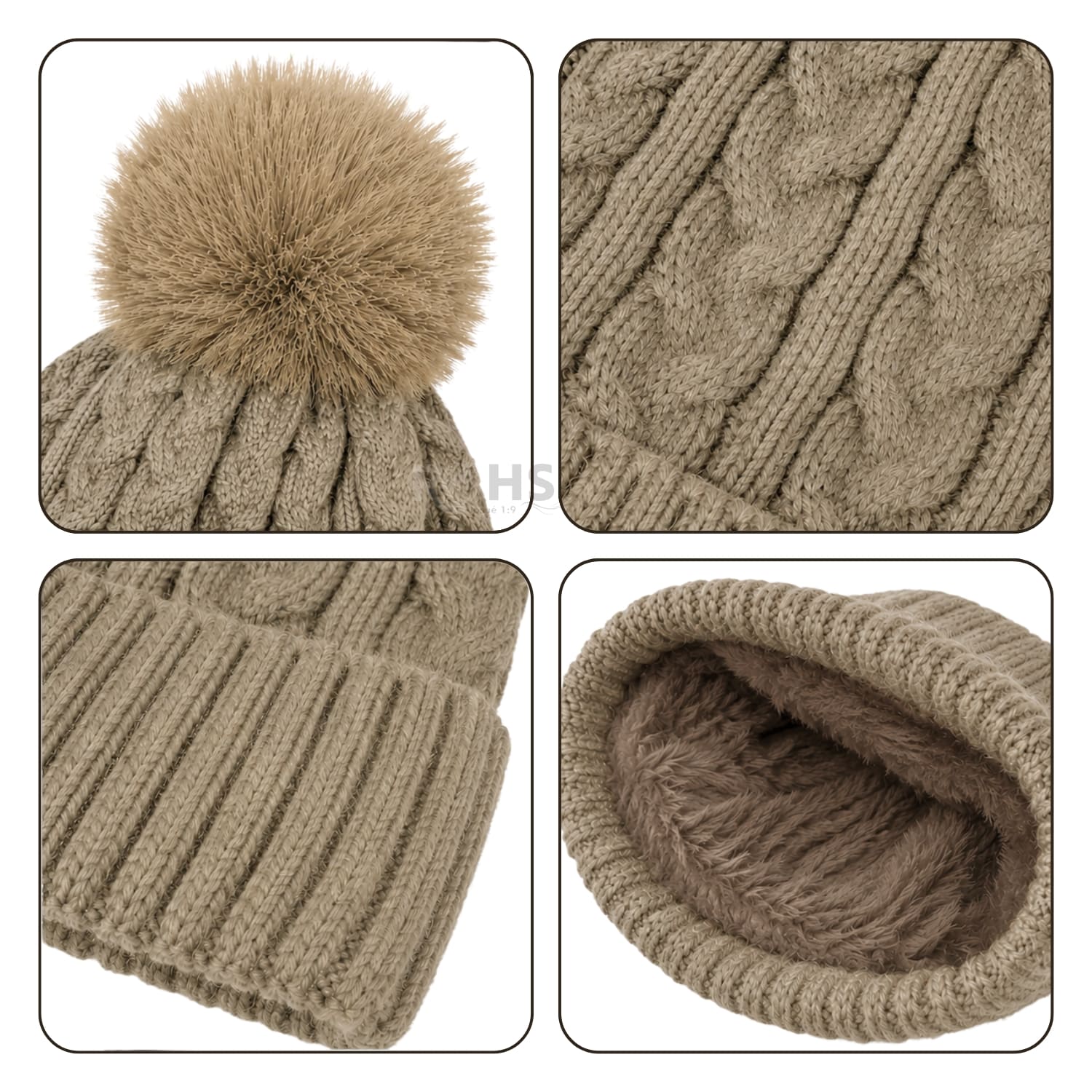 GORRO CON POMPÓN TEJIDO POLIÉSTER PARA INVIERNO COLOR CAQUI - 4