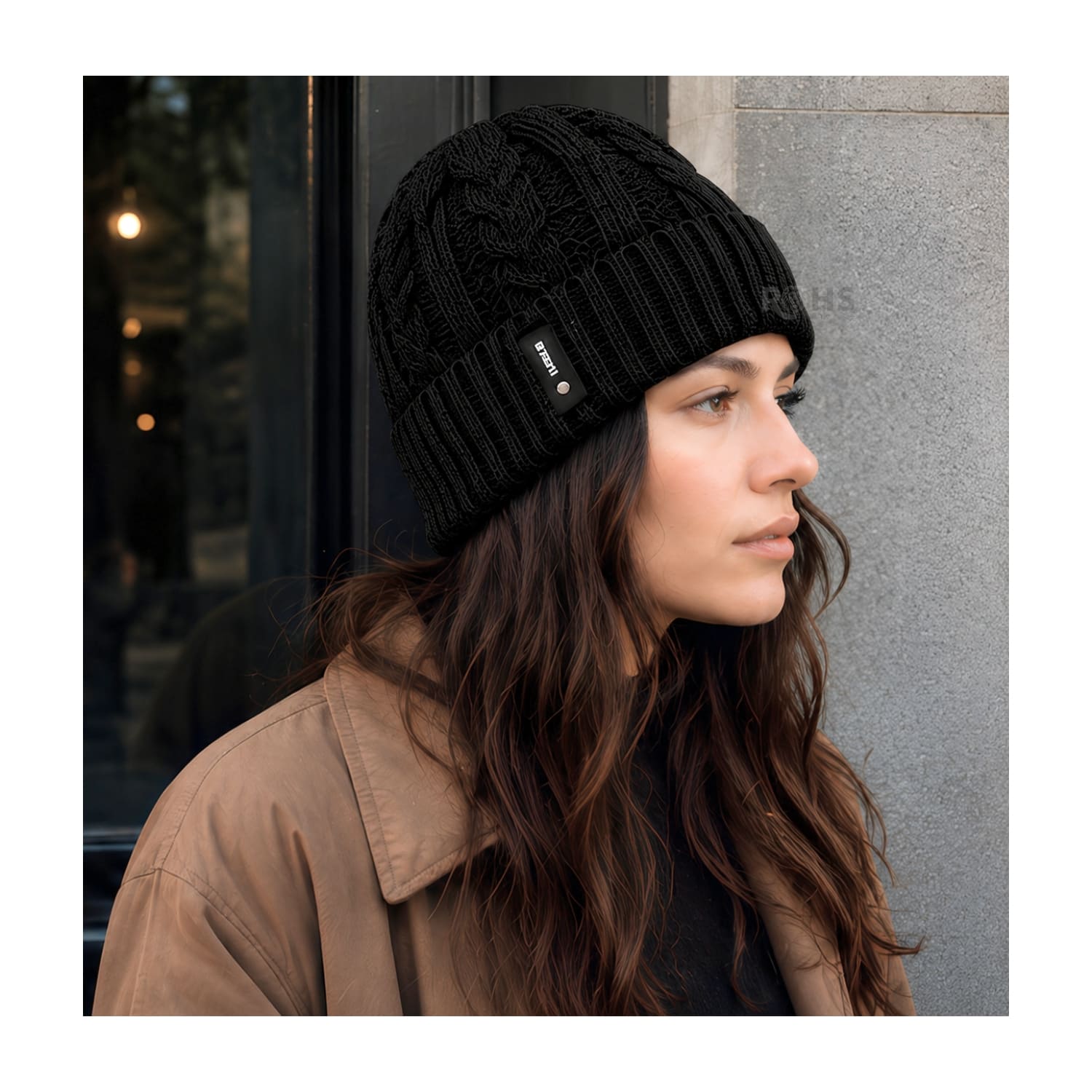 GORRO TEJIDO POLIÉSTER DISEÑO TRENZADO PARA INVIERNO COLOR NEGRO - 3