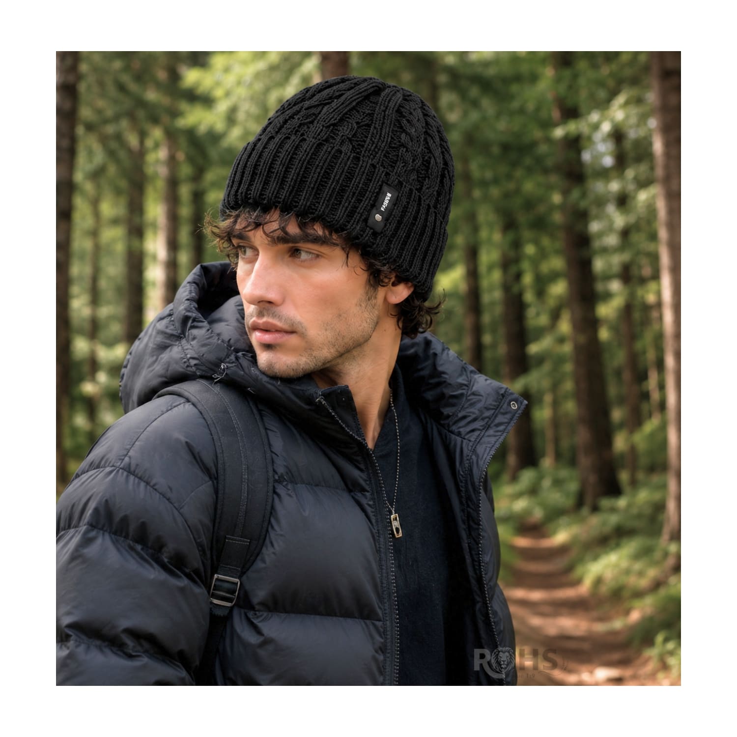 GORRO TEJIDO POLIÉSTER DISEÑO TRENZADO PARA INVIERNO COLOR NEGRO - 5