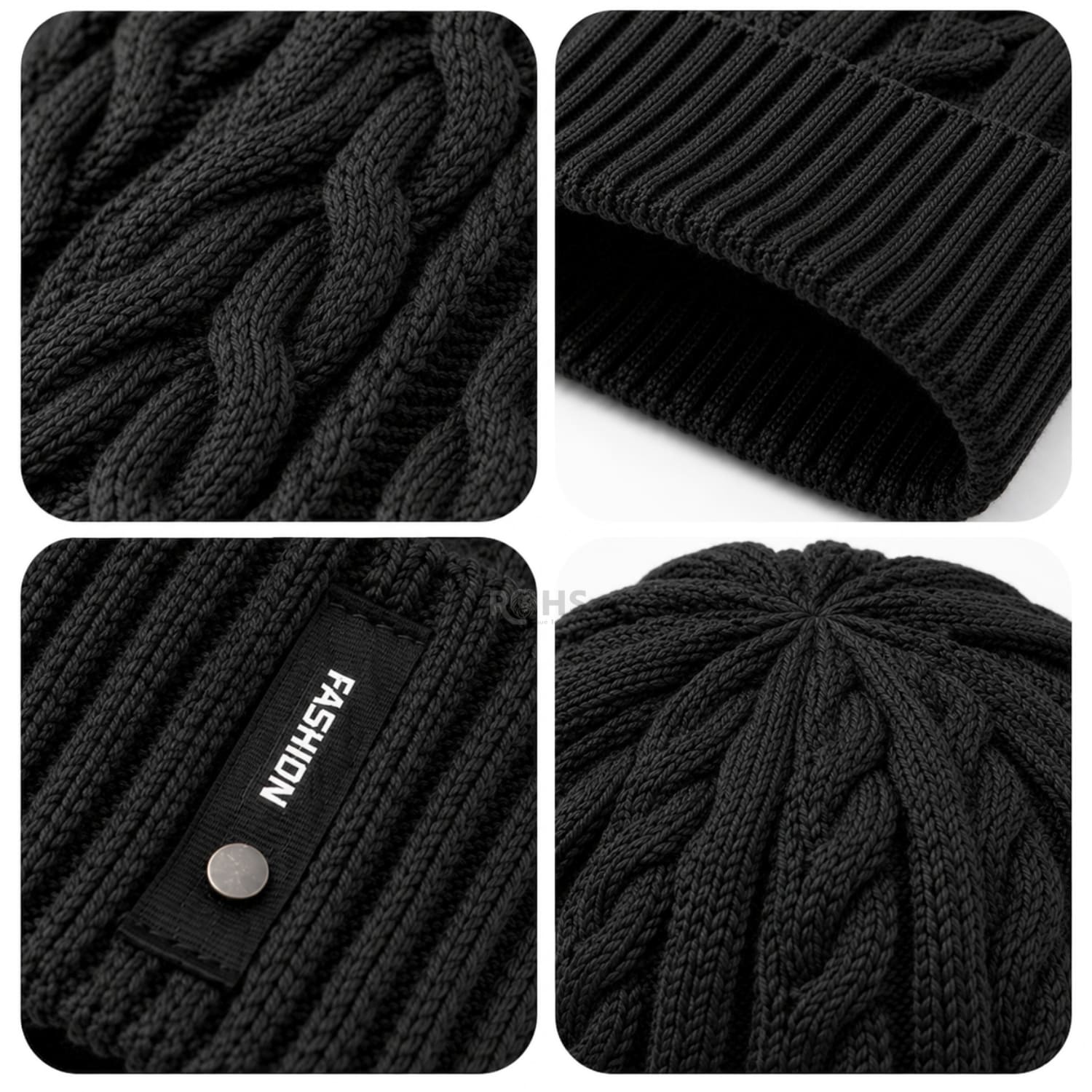 GORRO TEJIDO POLIÉSTER DISEÑO TRENZADO PARA INVIERNO COLOR NEGRO - 6