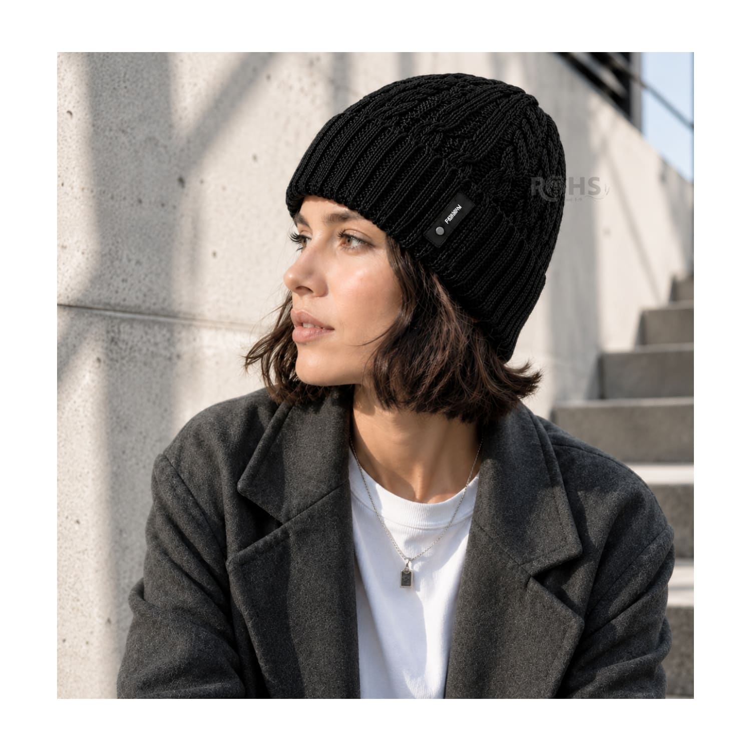 GORRO TEJIDO POLIÉSTER DISEÑO TRENZADO PARA INVIERNO COLOR NEGRO - 7